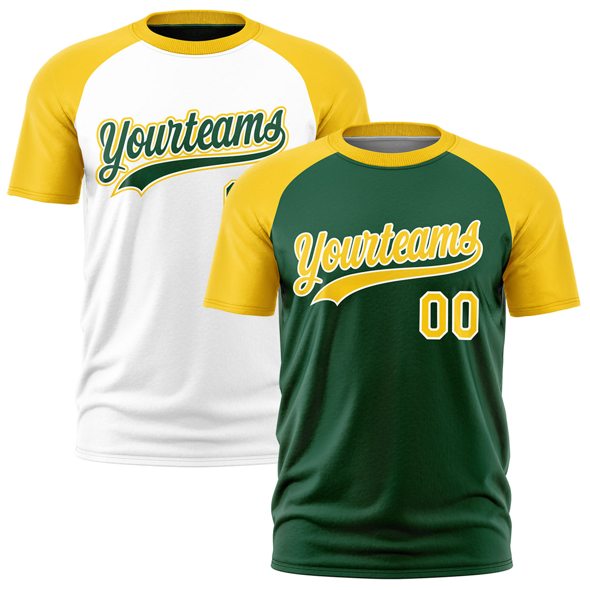 Custom Dark Green White Gold Reversible Raglan Sleeves Moisture-Wicking T-shirt| KXKSHOP