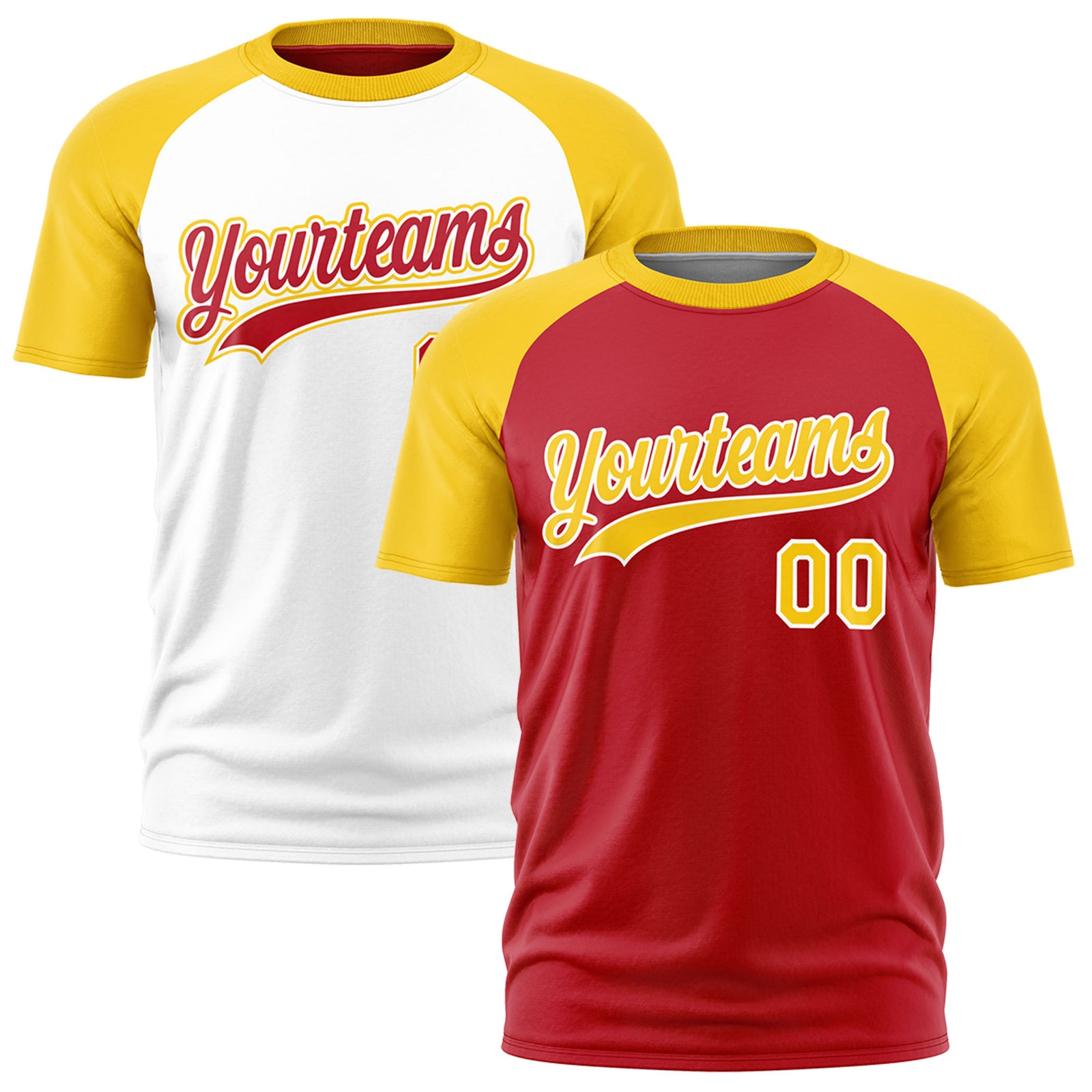 Custom Red Gold White Reversible Raglan Sleeves Moisture-Wicking T-shirt| KXKSHOP
