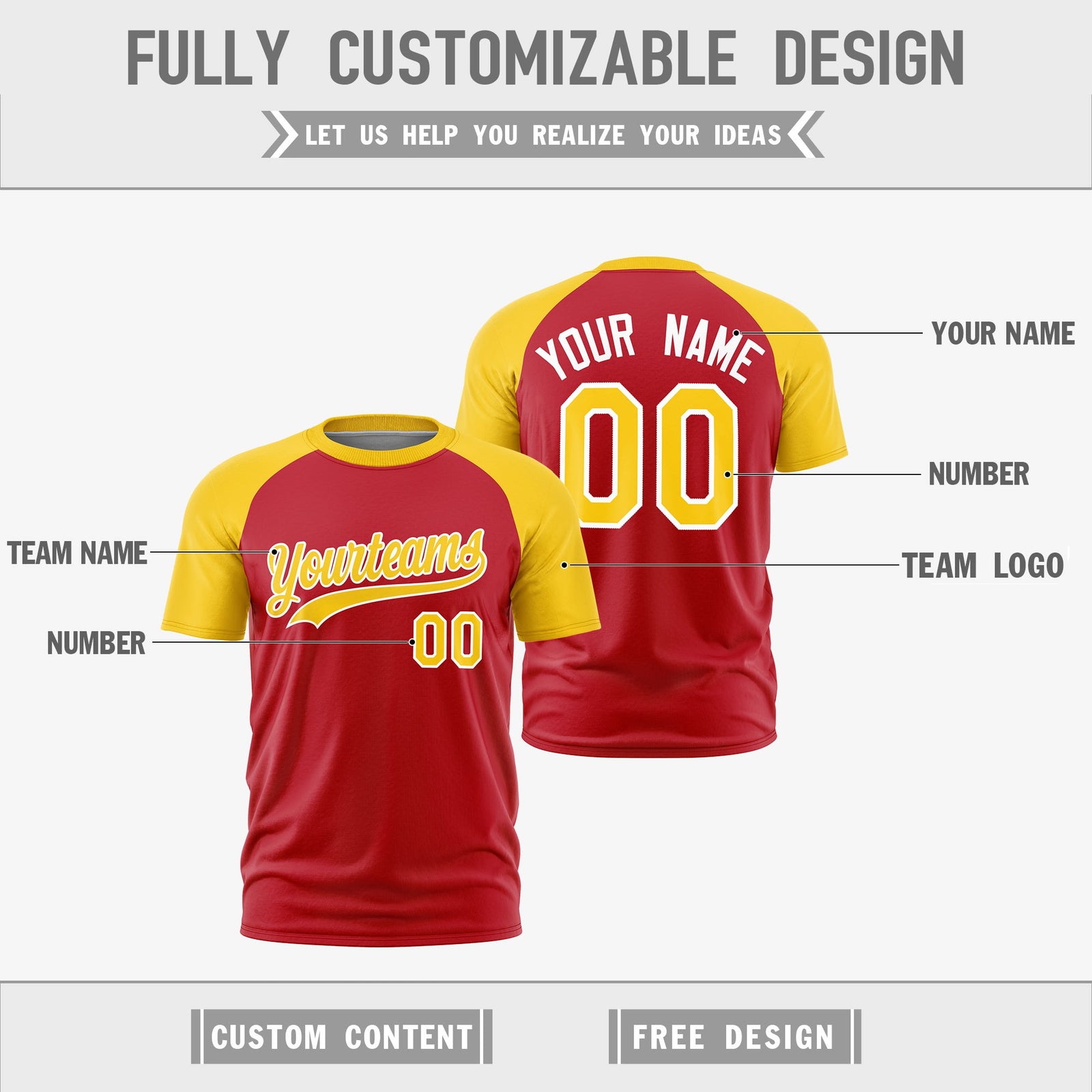 Custom Red Gold White Reversible Raglan Sleeves Moisture-Wicking T-shirt| KXKSHOP