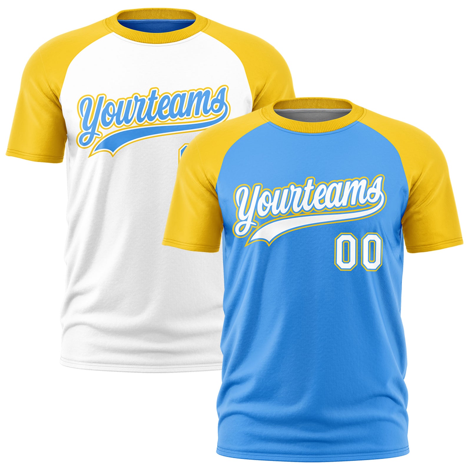 Custom Powder Blue Gold White Reversible Raglan Sleeves Moisture-Wicking T-shirt| KXKSHOP