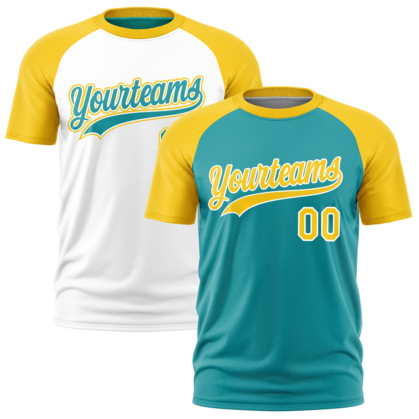 Custom Aqua Gold White Reversible Raglan Sleeves Moisture-Wicking T-shirt| KXKSHOP