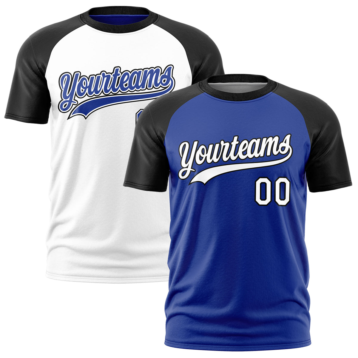 Custom Royal Blue Black White Reversible Raglan Sleeves Moisture-Wicking T-shirt| KXKSHOP