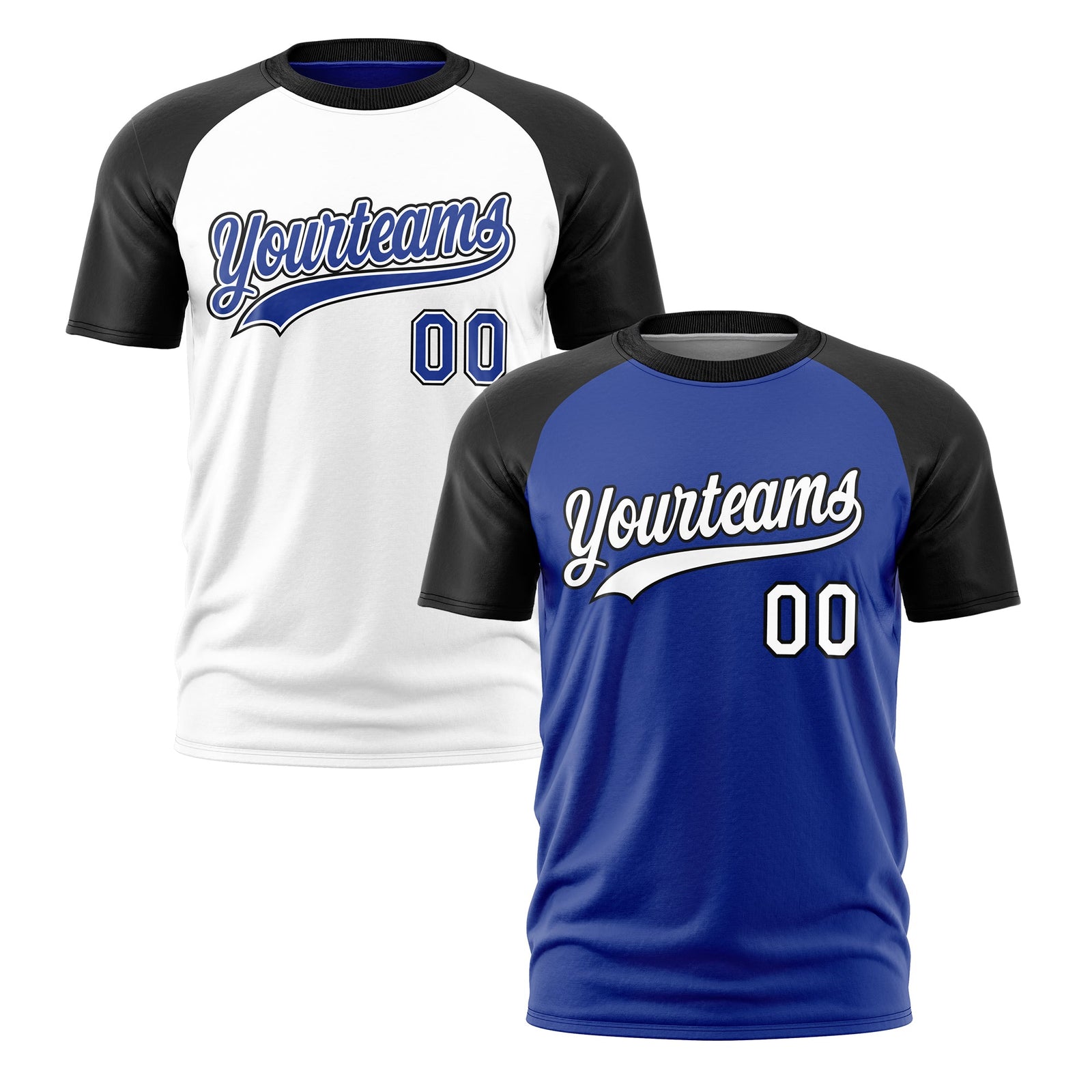 Custom Royal Blue Black White Reversible Raglan Sleeves Moisture-Wicking T-shirt| KXKSHOP