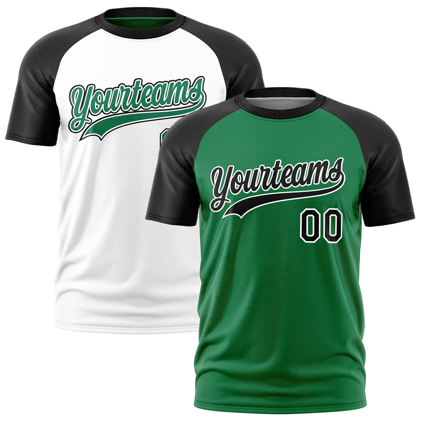 Custom Kelly Green Black White Reversible Raglan Sleeves Quick Dry T-shirt| KXKSHOP