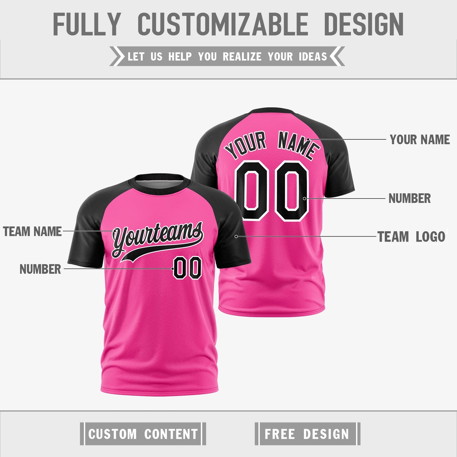 Custom Pink Black White Reversible Raglan Sleeves Moisture-Wicking T-shirt| KXKSHOP