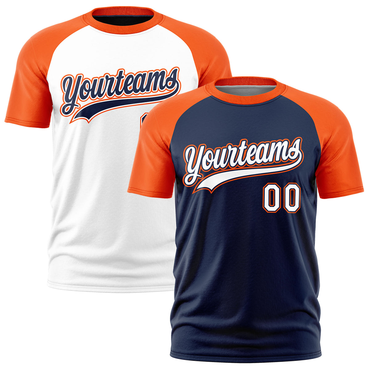 Custom Navy Orange White Reversible Raglan Sleeves Moisture-Wicking T-shirt| KXKSHOP