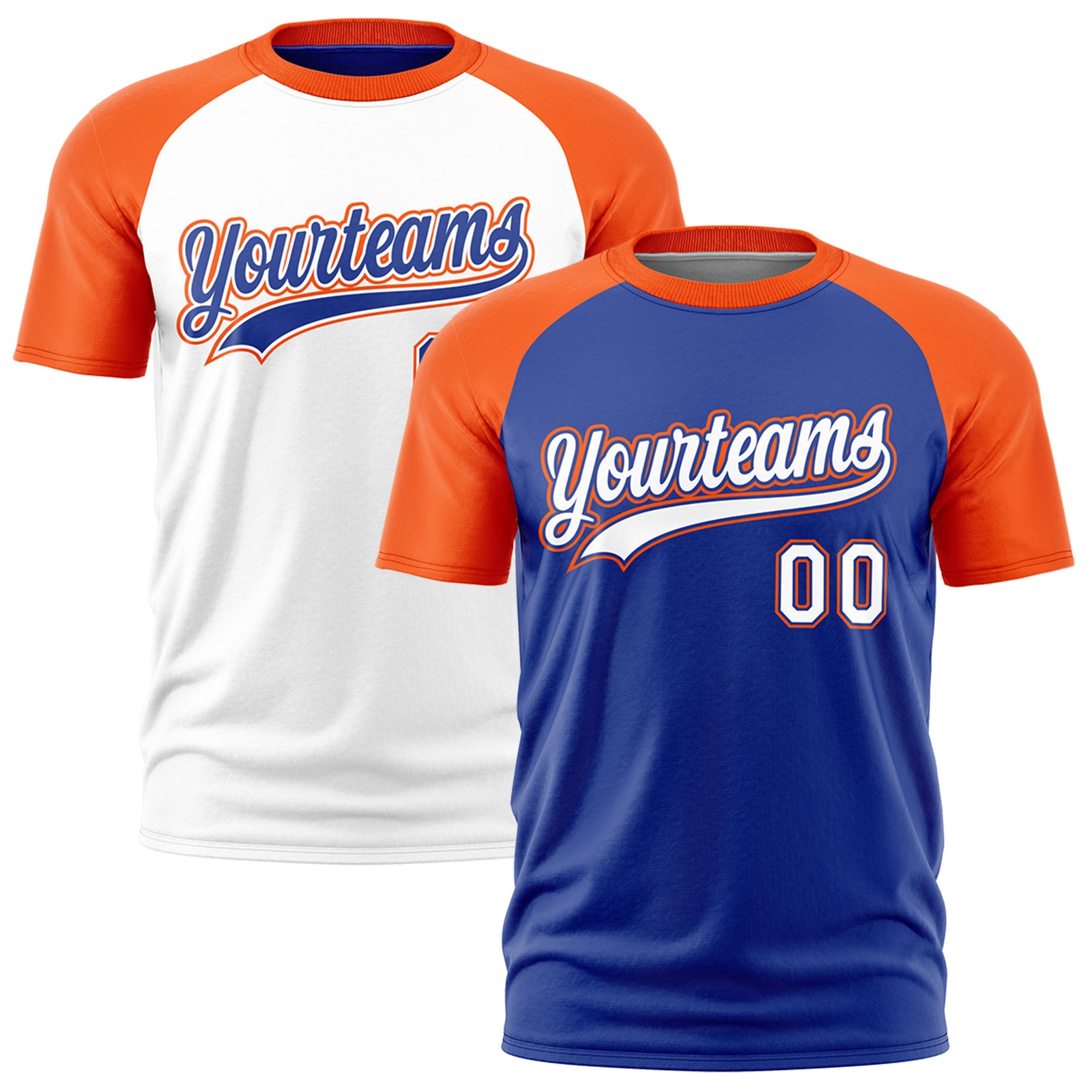 Custom Royal Blue Orange White Reversible Raglan Sleeves Moisture-Wicking T-shirt| KXKSHOP