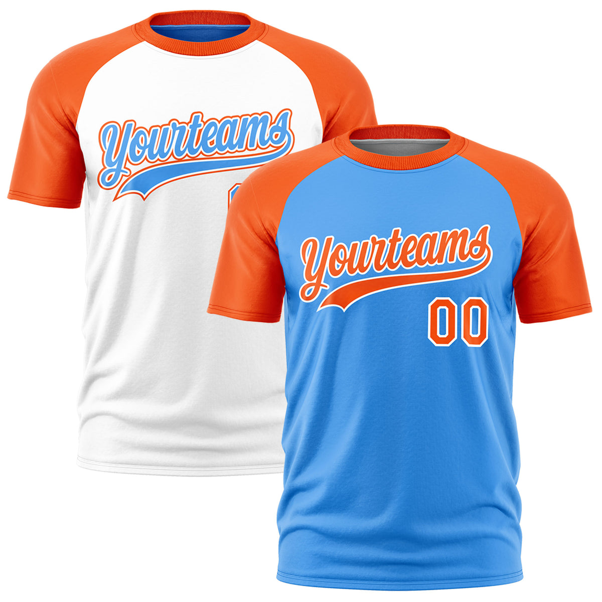 Custom Powder Blue Orange White Reversible Raglan Sleeves Moisture-Wicking T-shirt| KXKSHOP