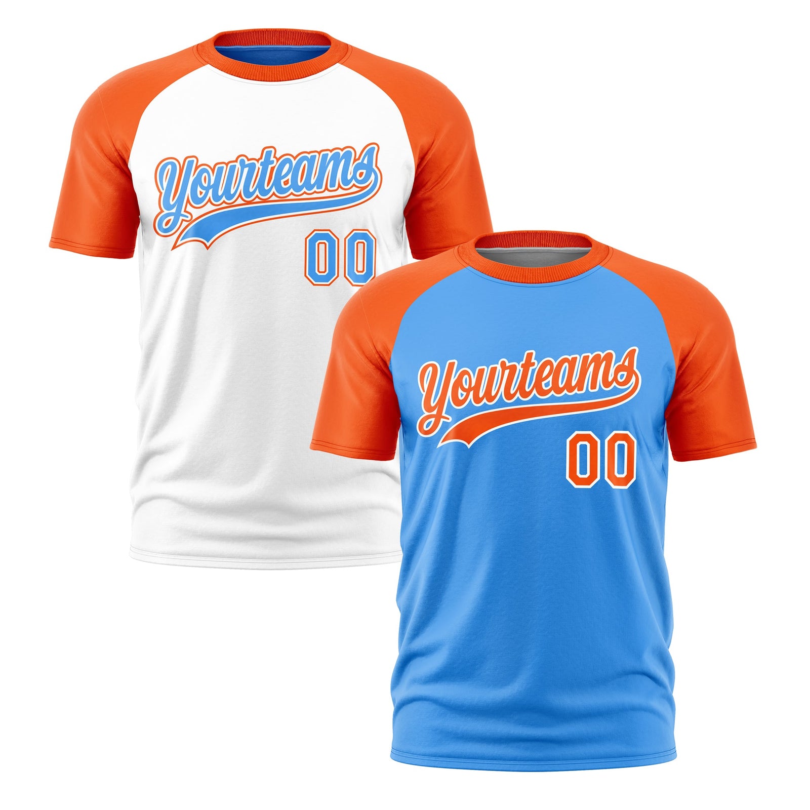 Custom Powder Blue Orange White Reversible Raglan Sleeves Moisture-Wicking T-shirt| KXKSHOP