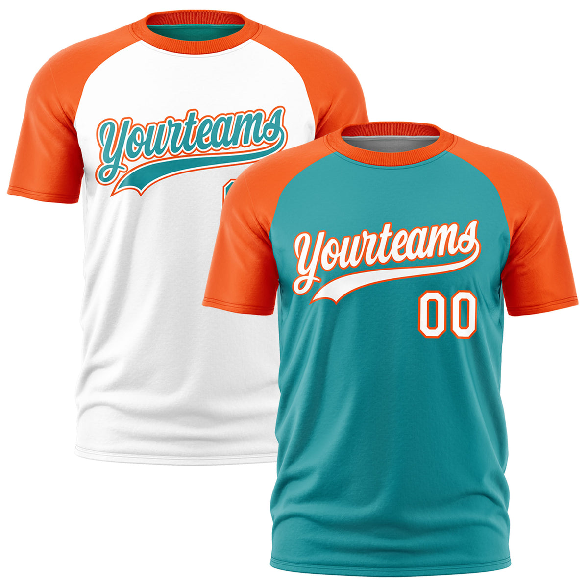 Custom Aqua Orange White Reversible Raglan Sleeves Quick Dry T-shirt| KXKSHOP