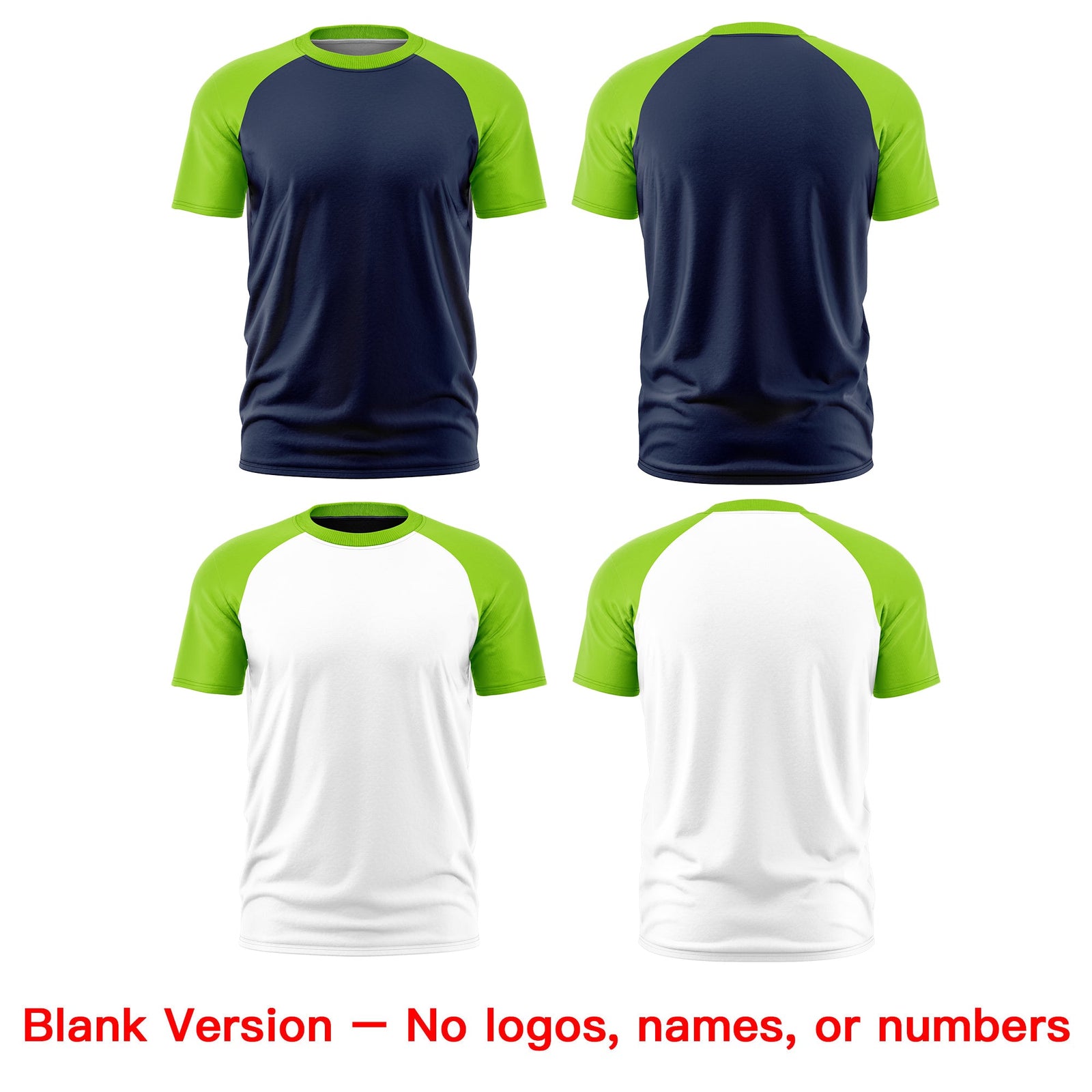 Custom Navy Neon Green White Reversible Raglan Sleeves Quick Dry T-shirt| KXKSHOP