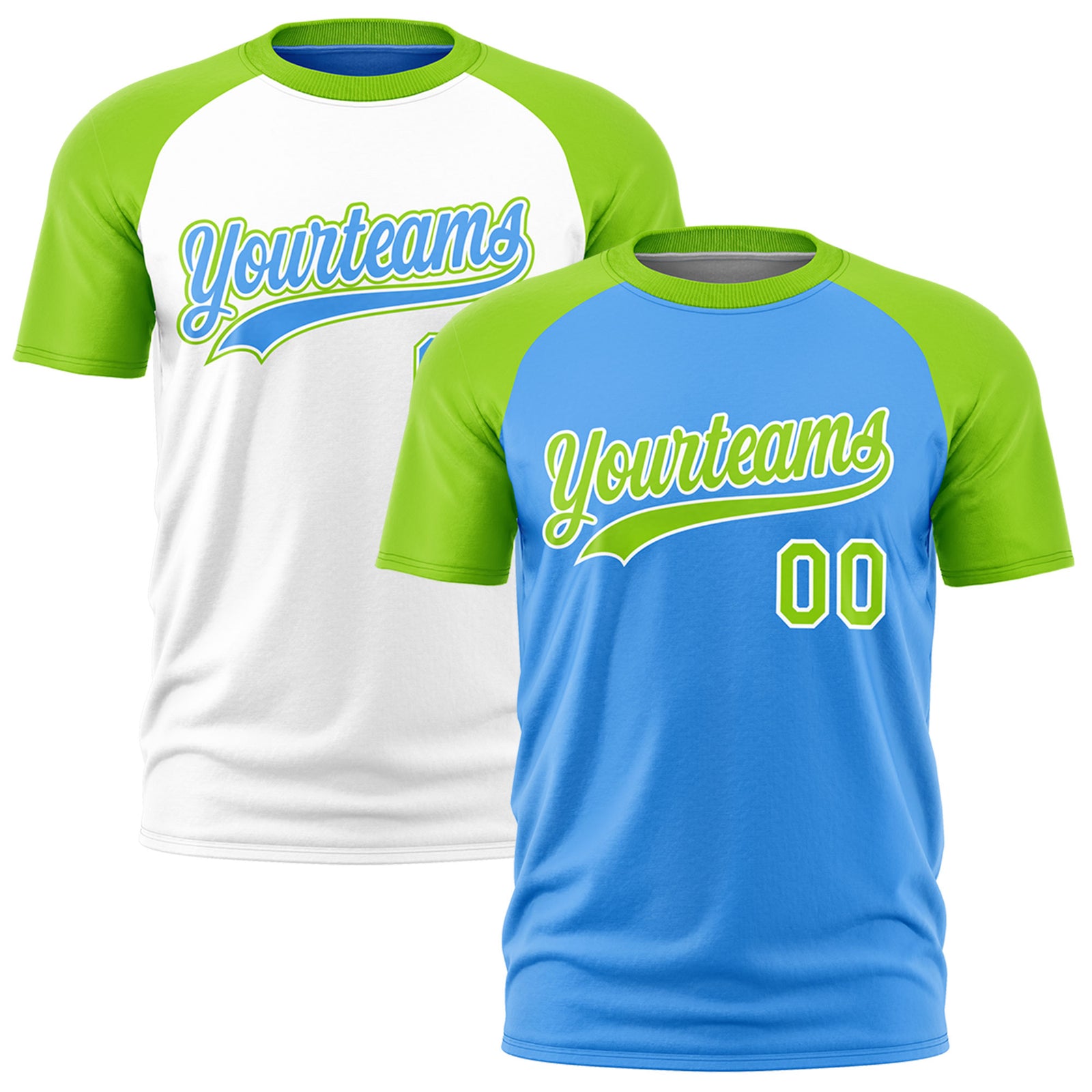 Custom Powder Blue Neon Green White Reversible Raglan Sleeves Quick Dry T-shirt| KXKSHOP