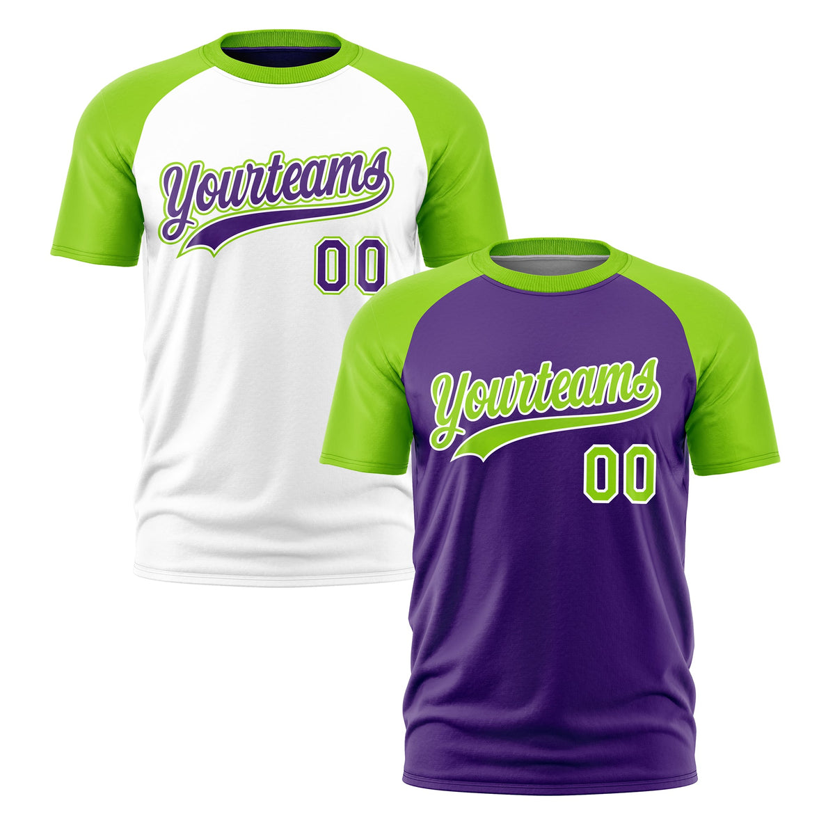 Custom Purple Neon Green White Reversible Raglan Sleeves Moisture-Wicking T-shirt| KXKSHOP
