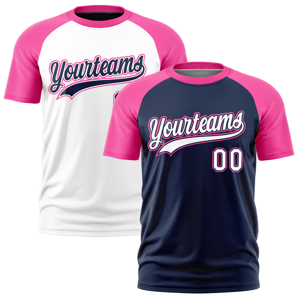Custom White Pink Navy Reversible Raglan Sleeves Moisture-Wicking T-shirt| KXKSHOP