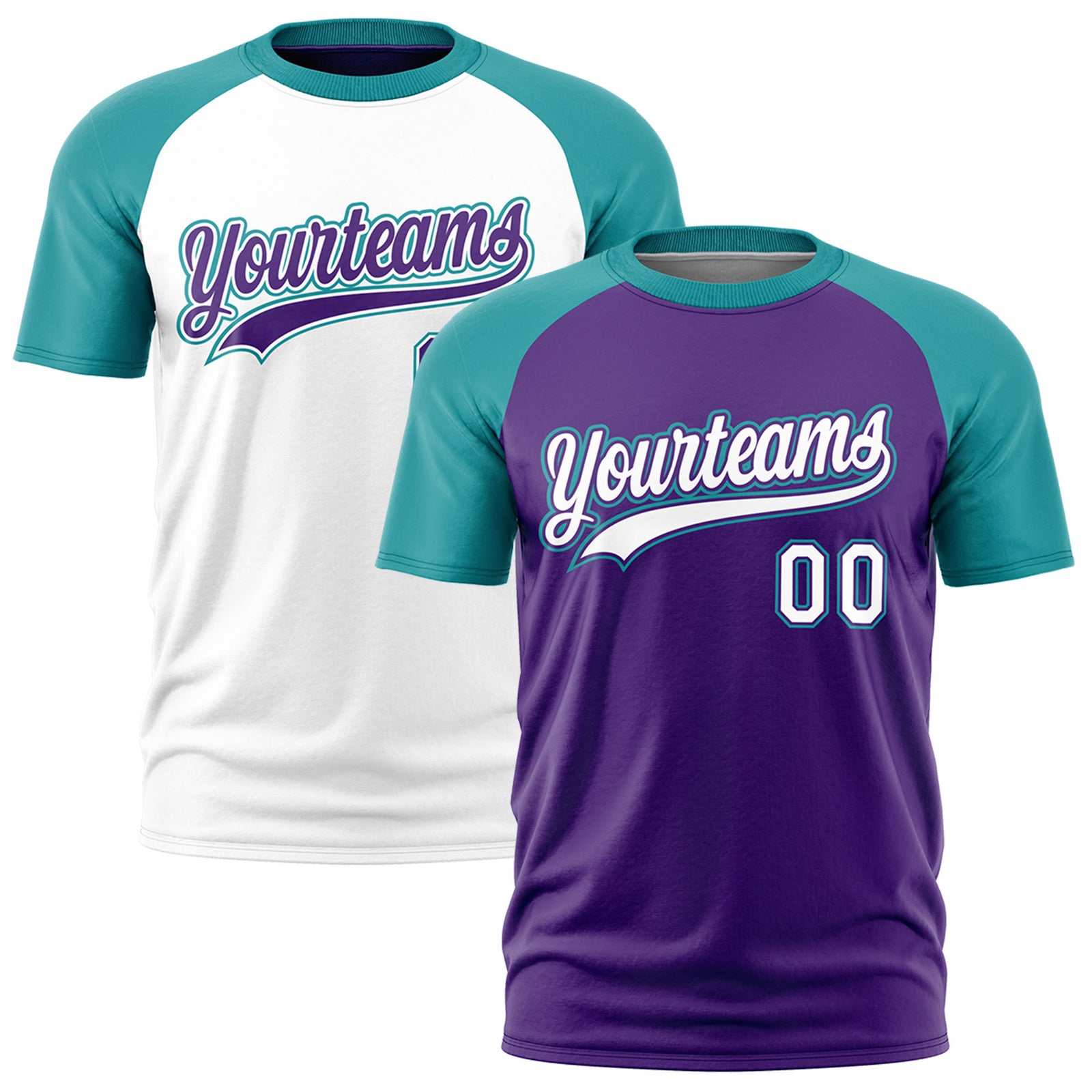 Custom Purple Teal White Reversible Raglan Sleeves Quick Dry T-shirt| KXKSHOP