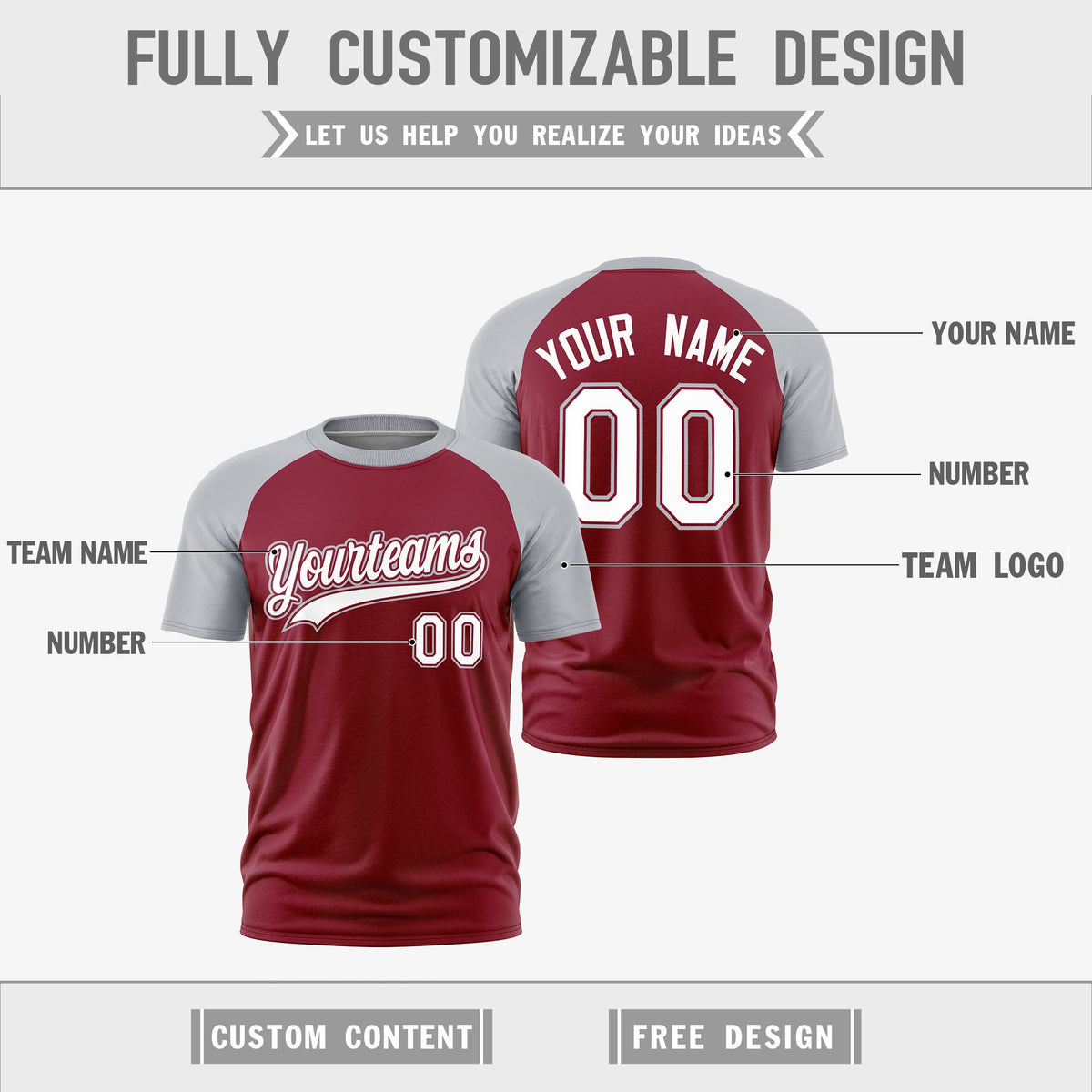 Custom Crimson Silver White Reversible Raglan Sleeves Moisture-Wicking T-shirt| KXKSHOP
