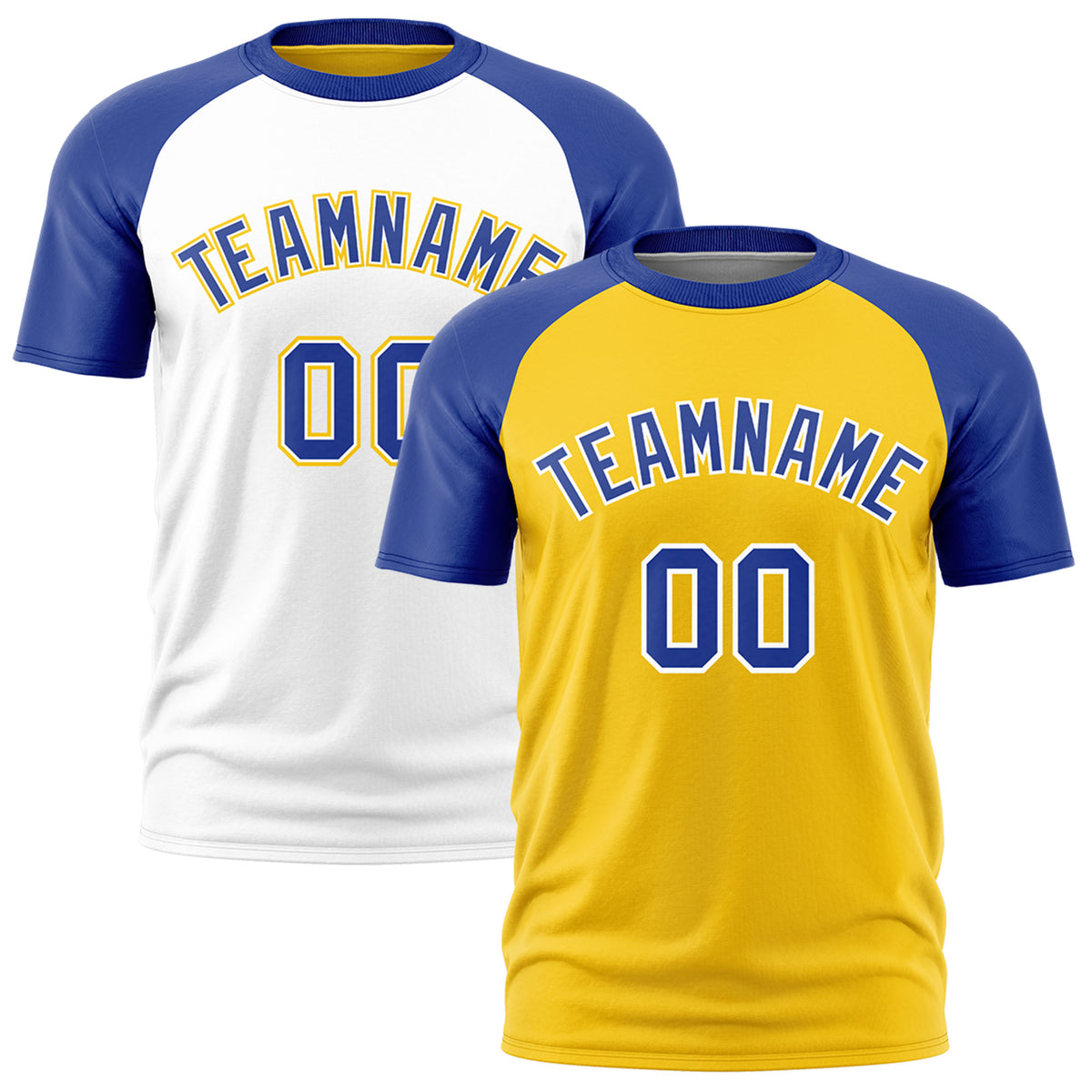 Custom Gold Royal Blue White Reversible Raglan Sleeves Moisture-Wicking T-shirt| KXKSHOP