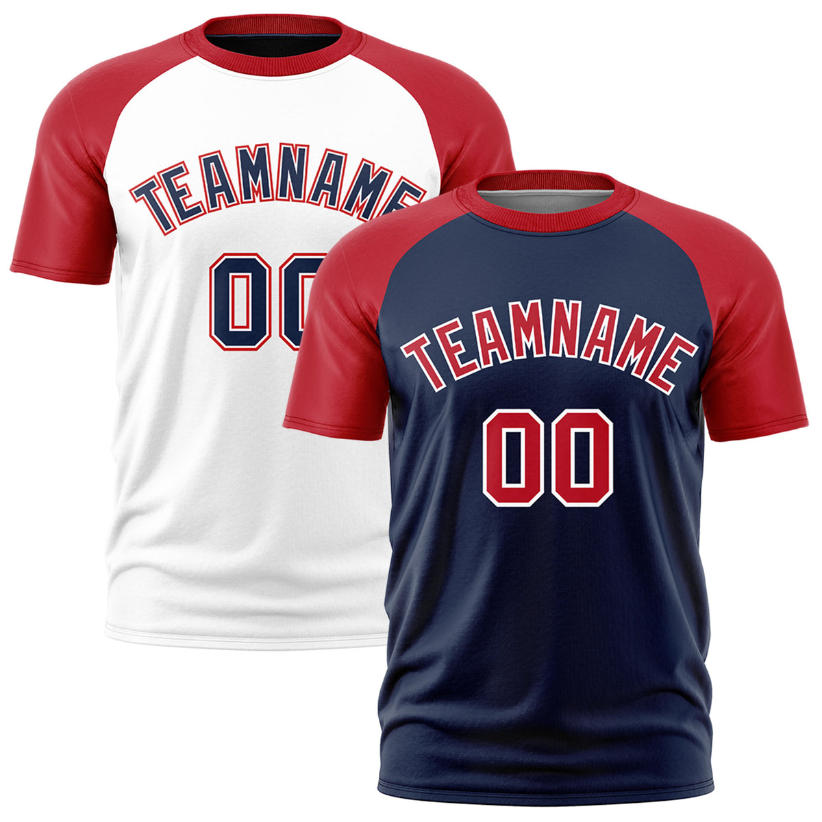 Custom Navy Red White Reversible Raglan Sleeves Moisture-Wicking T-shirt| KXKSHOP