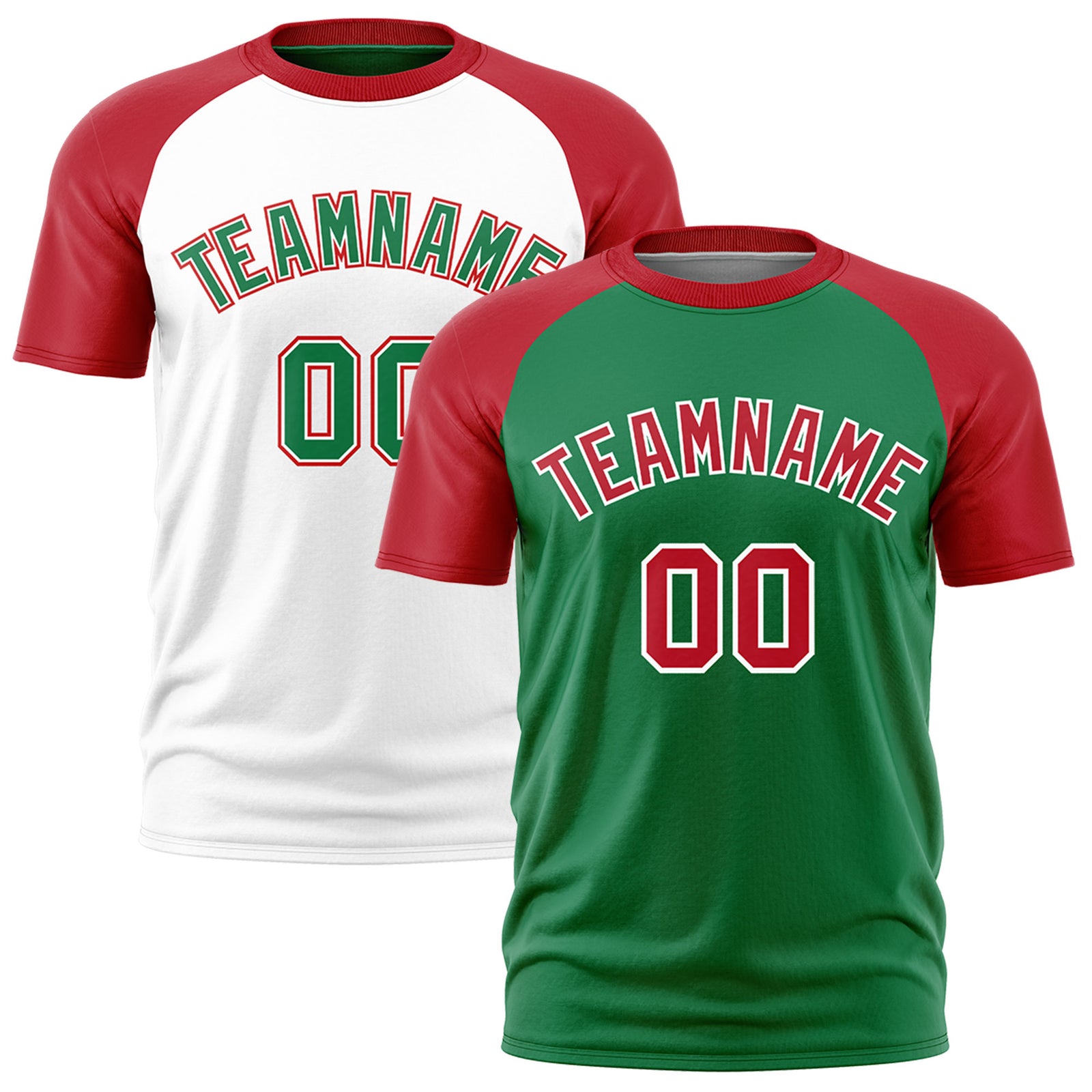 Custom Kelly Green Red White Reversible Raglan Sleeves Quick Dry T-shirt| KXKSHOP