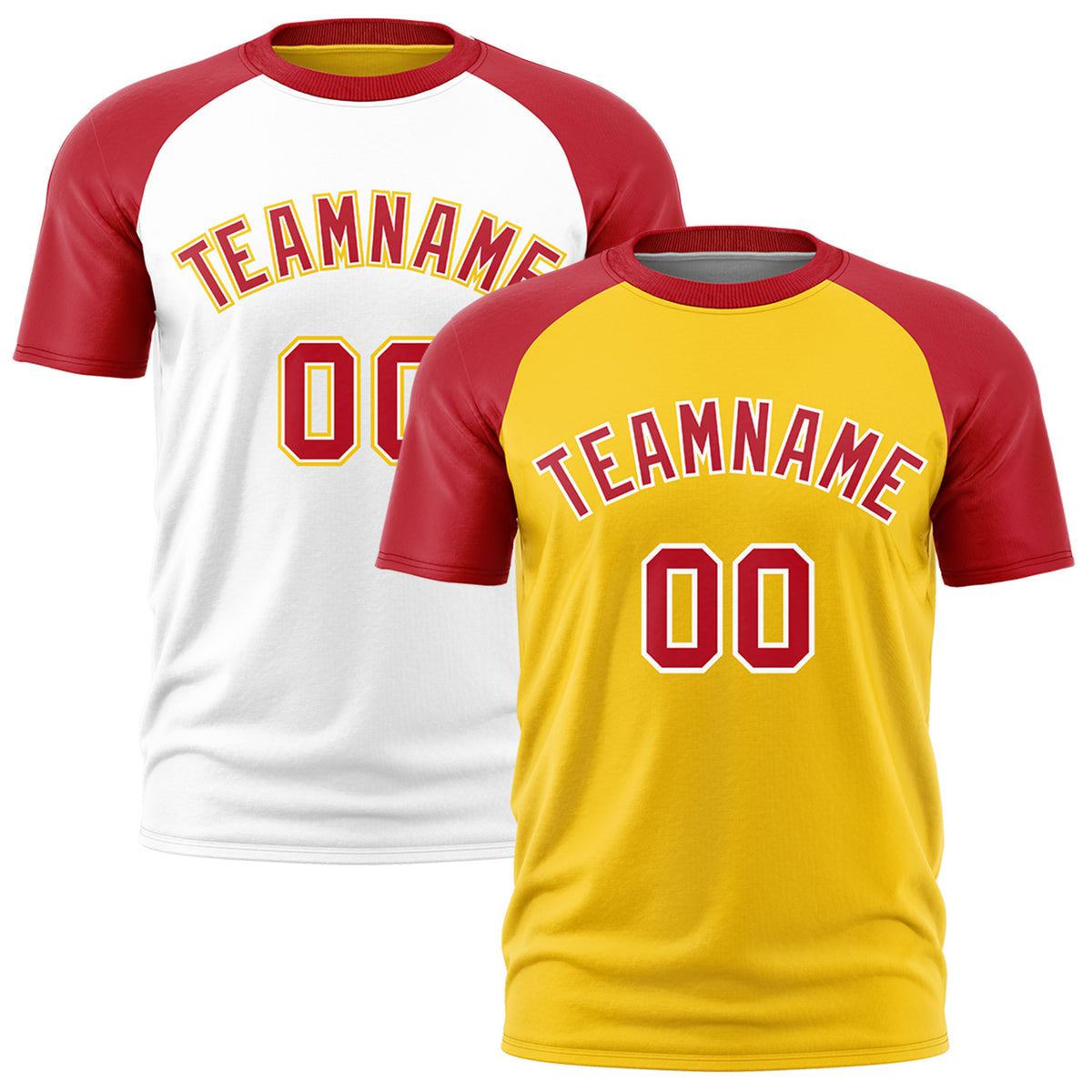 Custom Gold Red White Reversible Raglan Sleeves Moisture-Wicking T-shirt| KXKSHOP