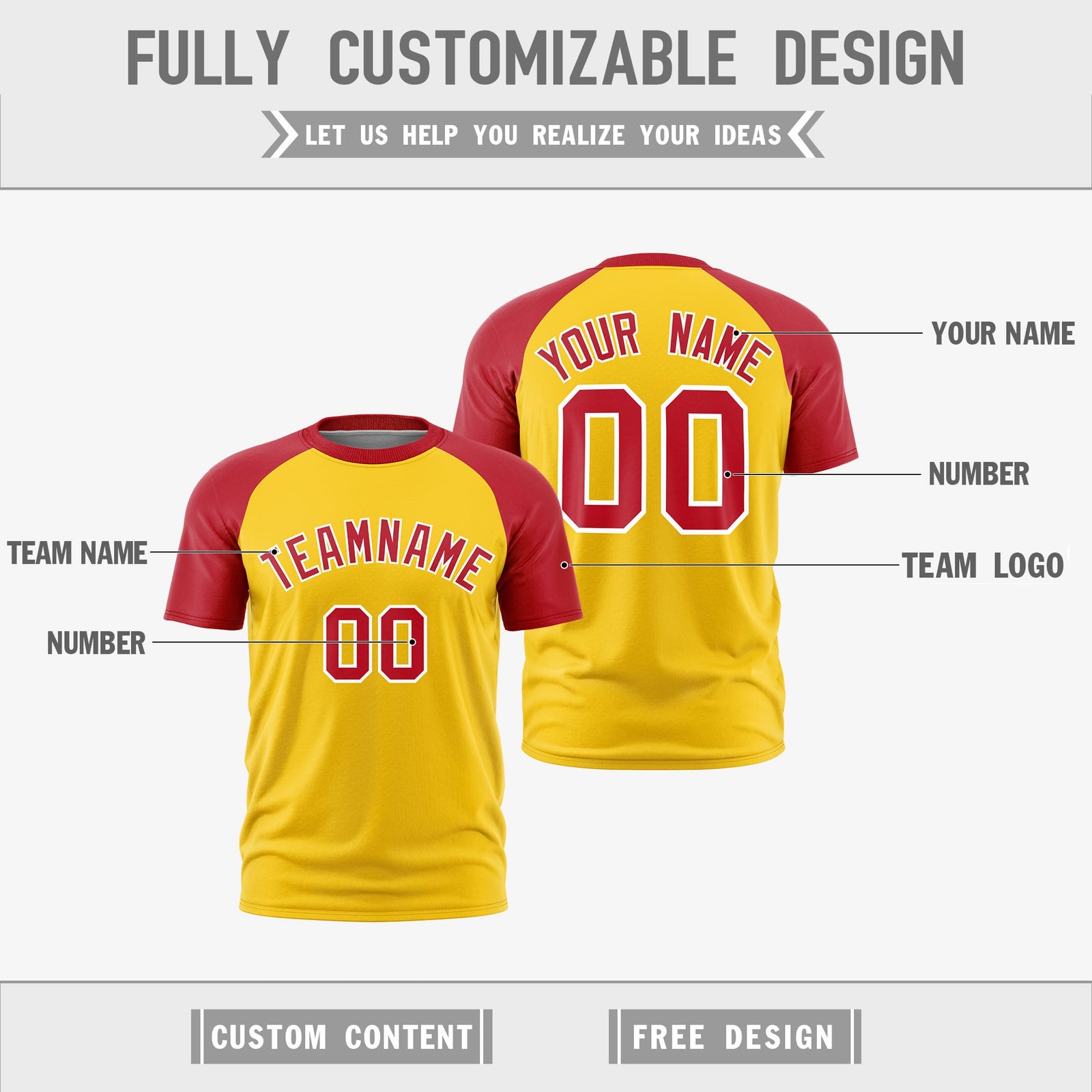Custom Gold Red White Reversible Raglan Sleeves Moisture-Wicking T-shirt| KXKSHOP