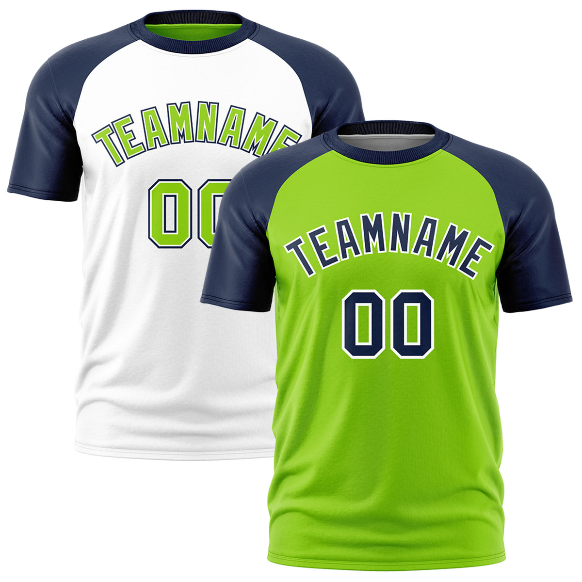 Custom Neon Green Navy White Reversible Raglan Sleeves Moisture-Wicking T-shirt| KXKSHOP