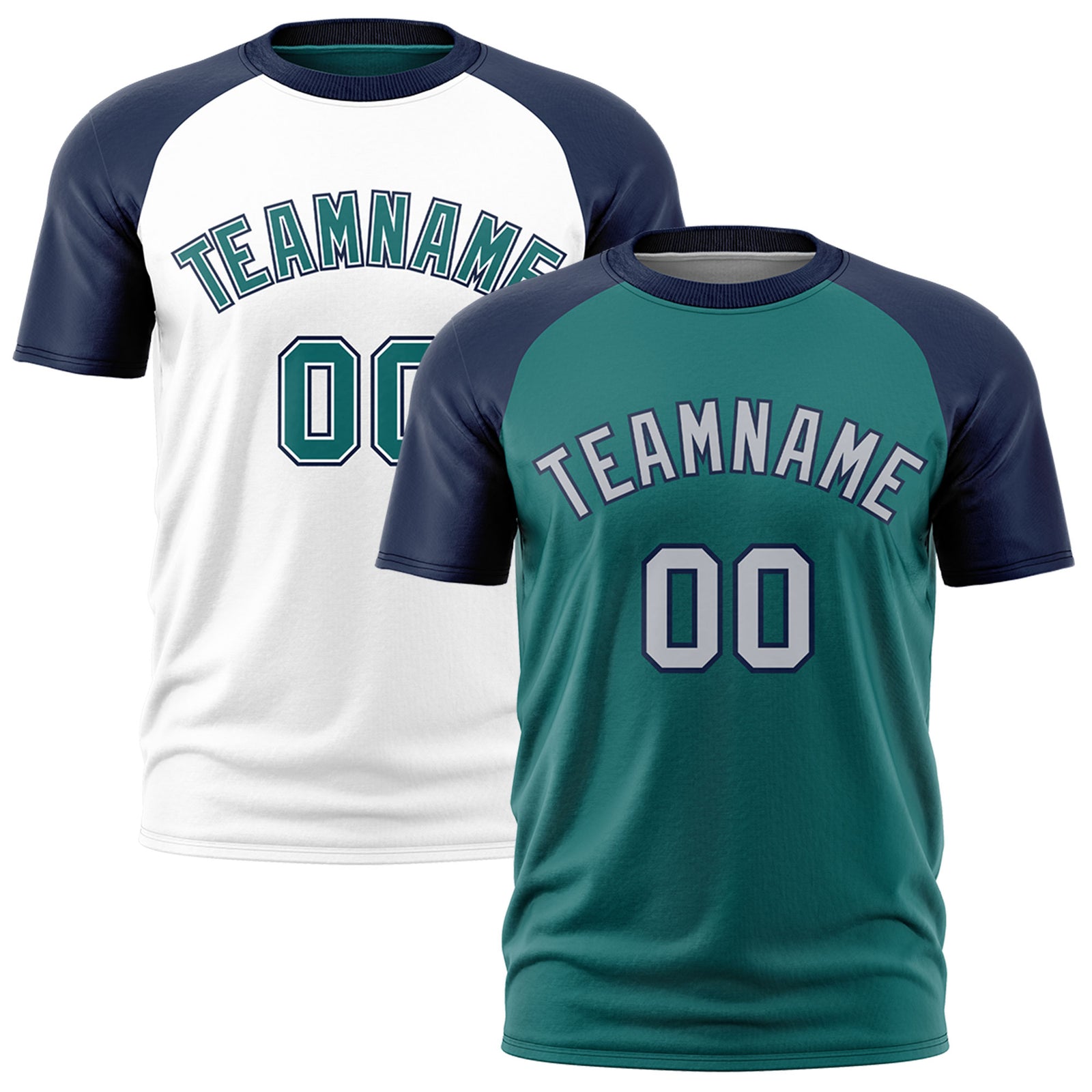 Custom Teal Navy Silver Reversible Raglan Sleeves Moisture-Wicking T-shirt| KXKSHOP