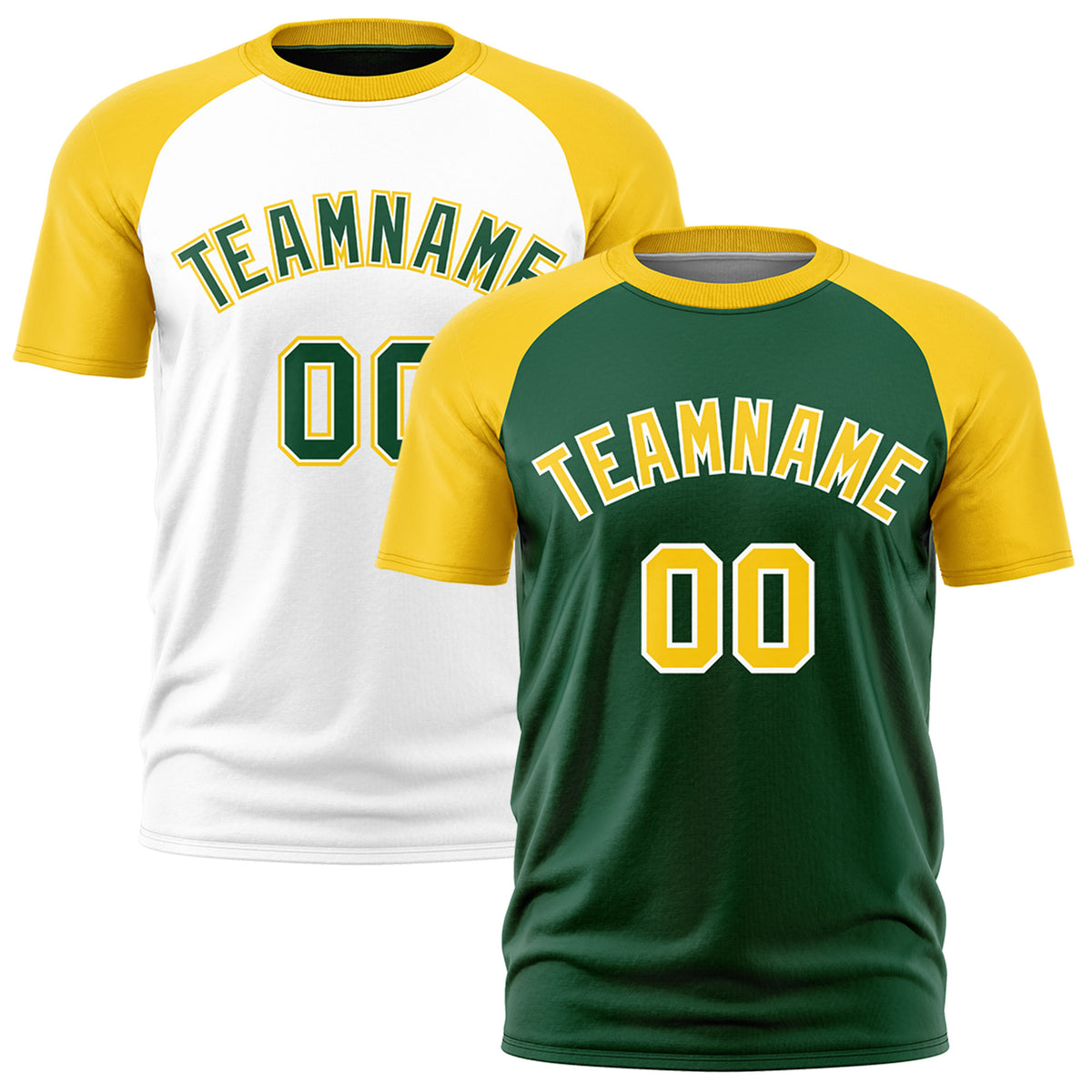 Custom Dark Green White Gold Reversible Raglan Sleeves Moisture-Wicking T-shirt| KXKSHOP