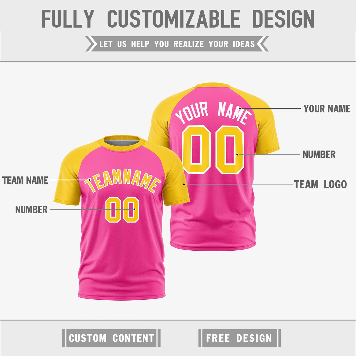 Custom Pink Gold White Reversible Raglan Sleeves Quick Dry T-shirt| KXKSHOP