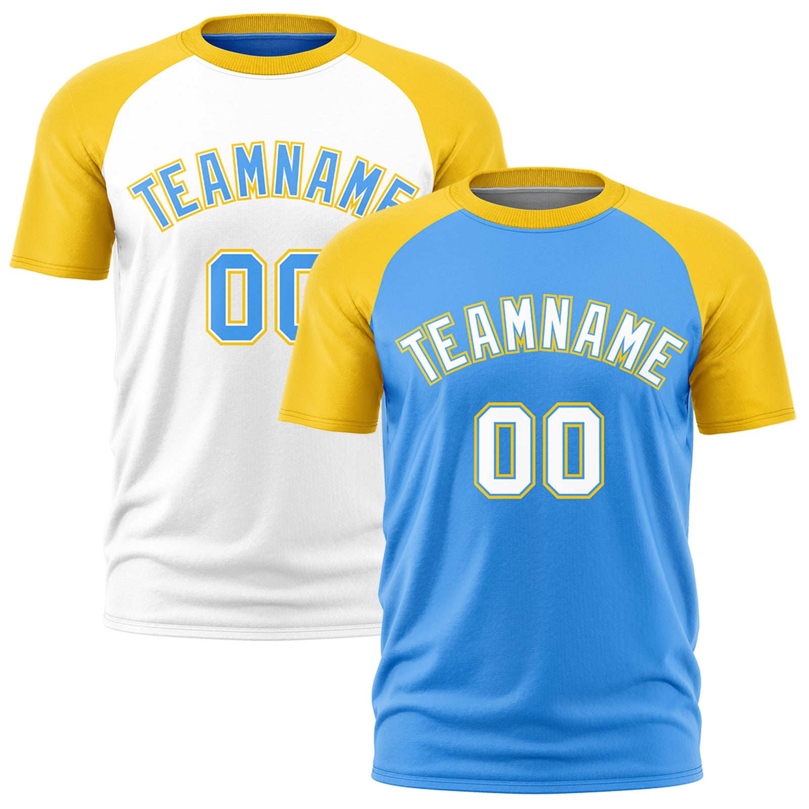 Custom Powder Blue Gold White Reversible Raglan Sleeves Moisture-Wicking T-shirt| KXKSHOP