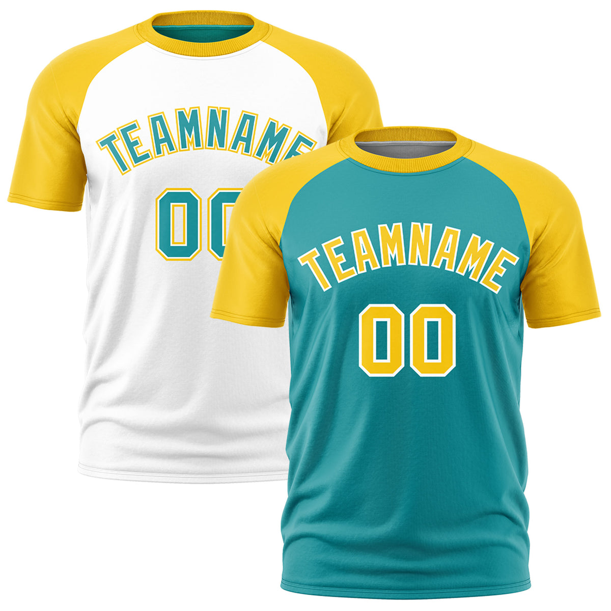 Custom Aqua Gold White Reversible Raglan Sleeves Moisture-Wicking T-shirt| KXKSHOP