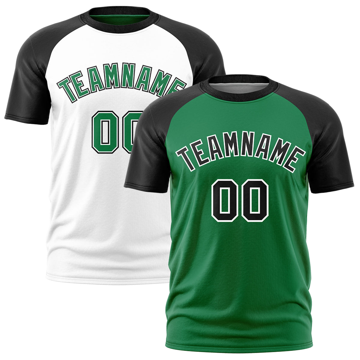 Custom Kelly Green Black White Reversible Raglan Sleeves Quick Dry T-shirt| KXKSHOP