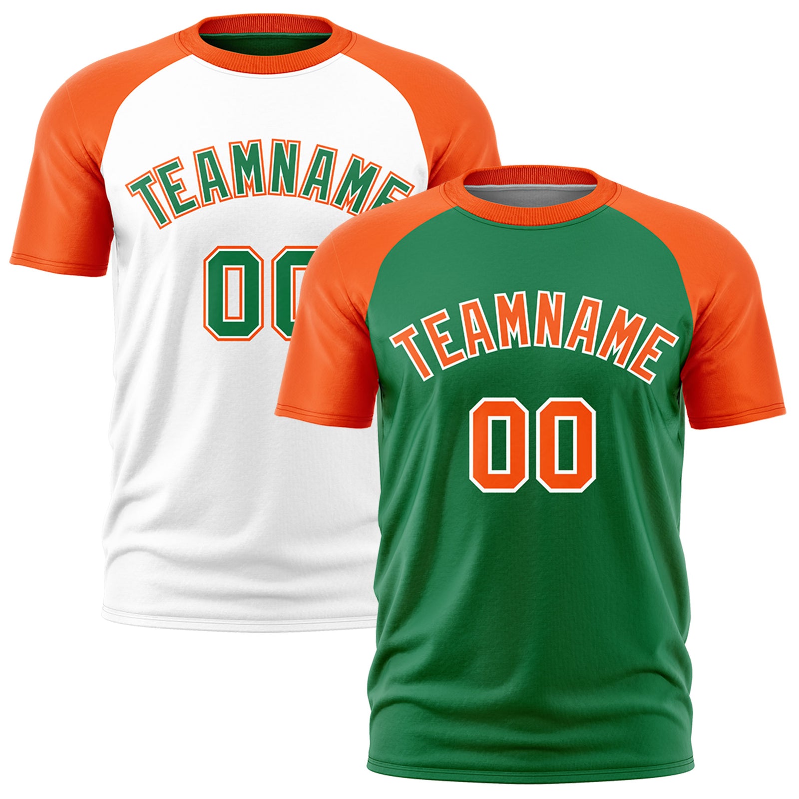 Custom Kelly Green Orange White Reversible Raglan Sleeves Quick Dry T-shirt| KXKSHOP