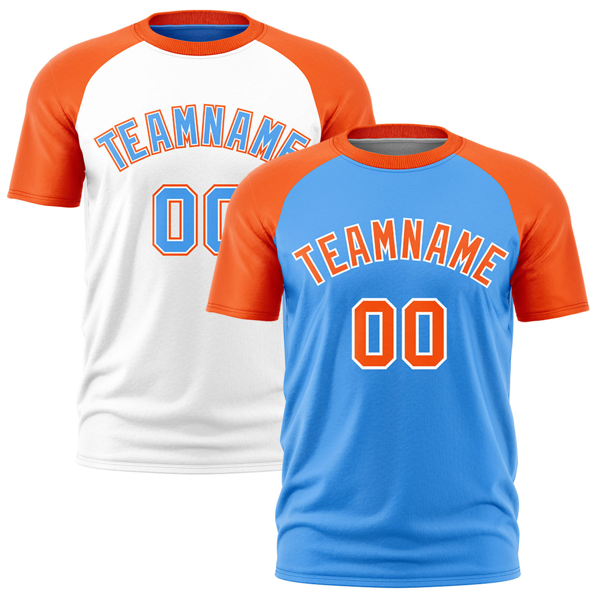 Custom Powder Blue Orange White Reversible Raglan Sleeves Moisture-Wicking T-shirt| KXKSHOP