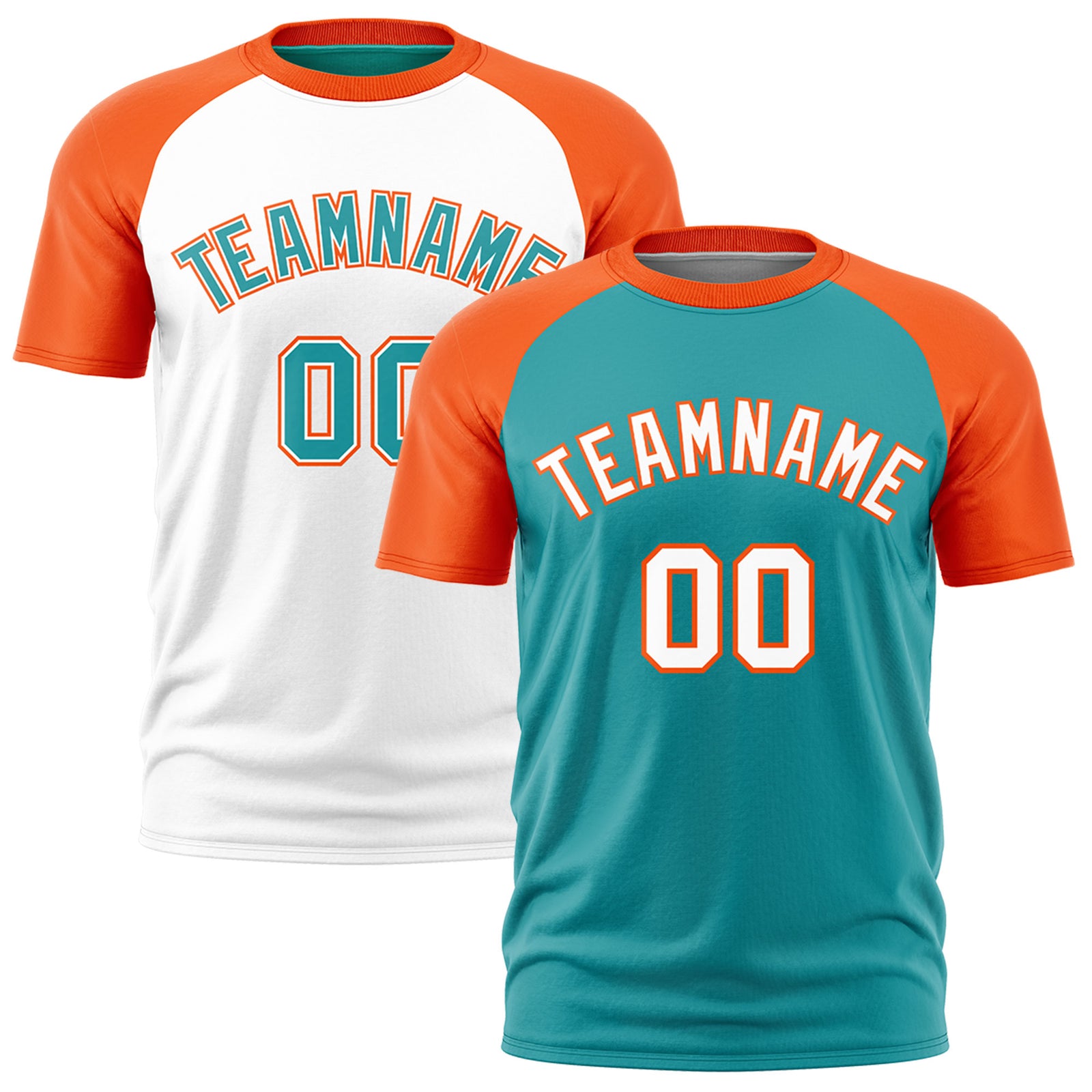 Custom Aqua Orange White Reversible Raglan Sleeves Quick Dry T-shirt| KXKSHOP