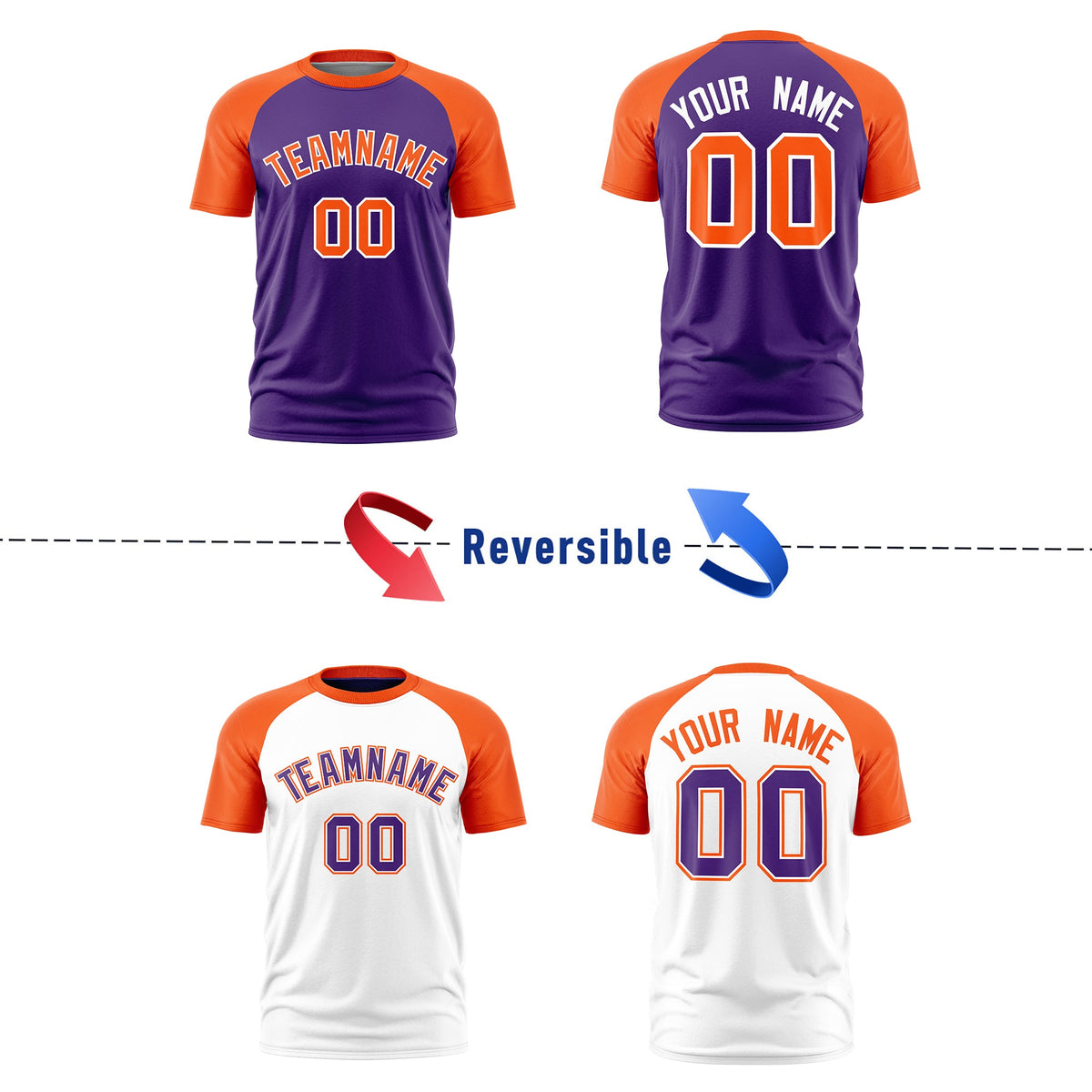 Custom Purple Orange White Reversible Raglan Sleeves Moisture-Wicking T-shirt| KXKSHOP