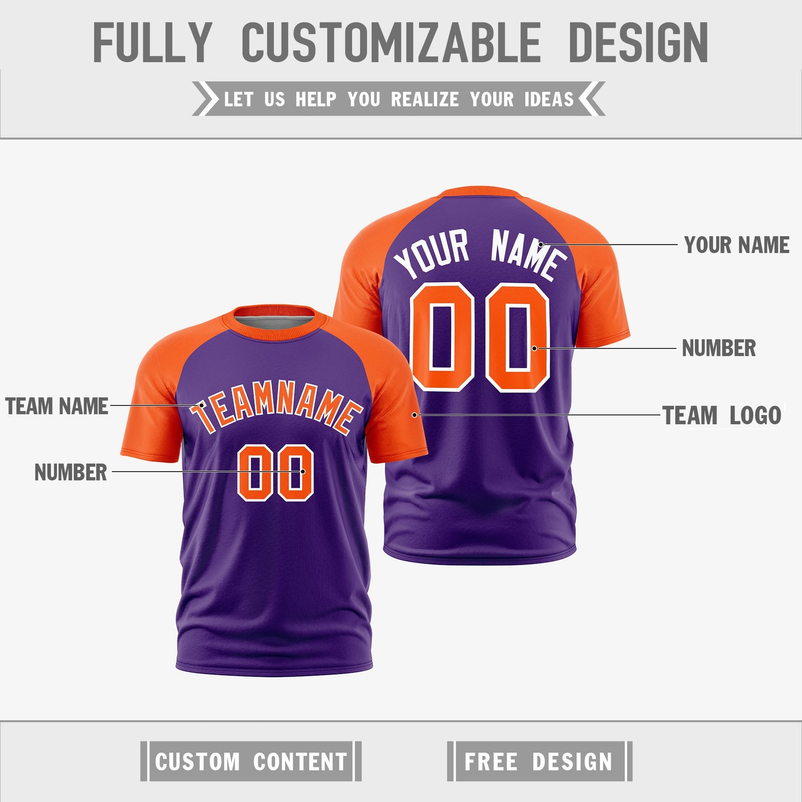 Custom Purple Orange White Reversible Raglan Sleeves Moisture-Wicking T-shirt| KXKSHOP