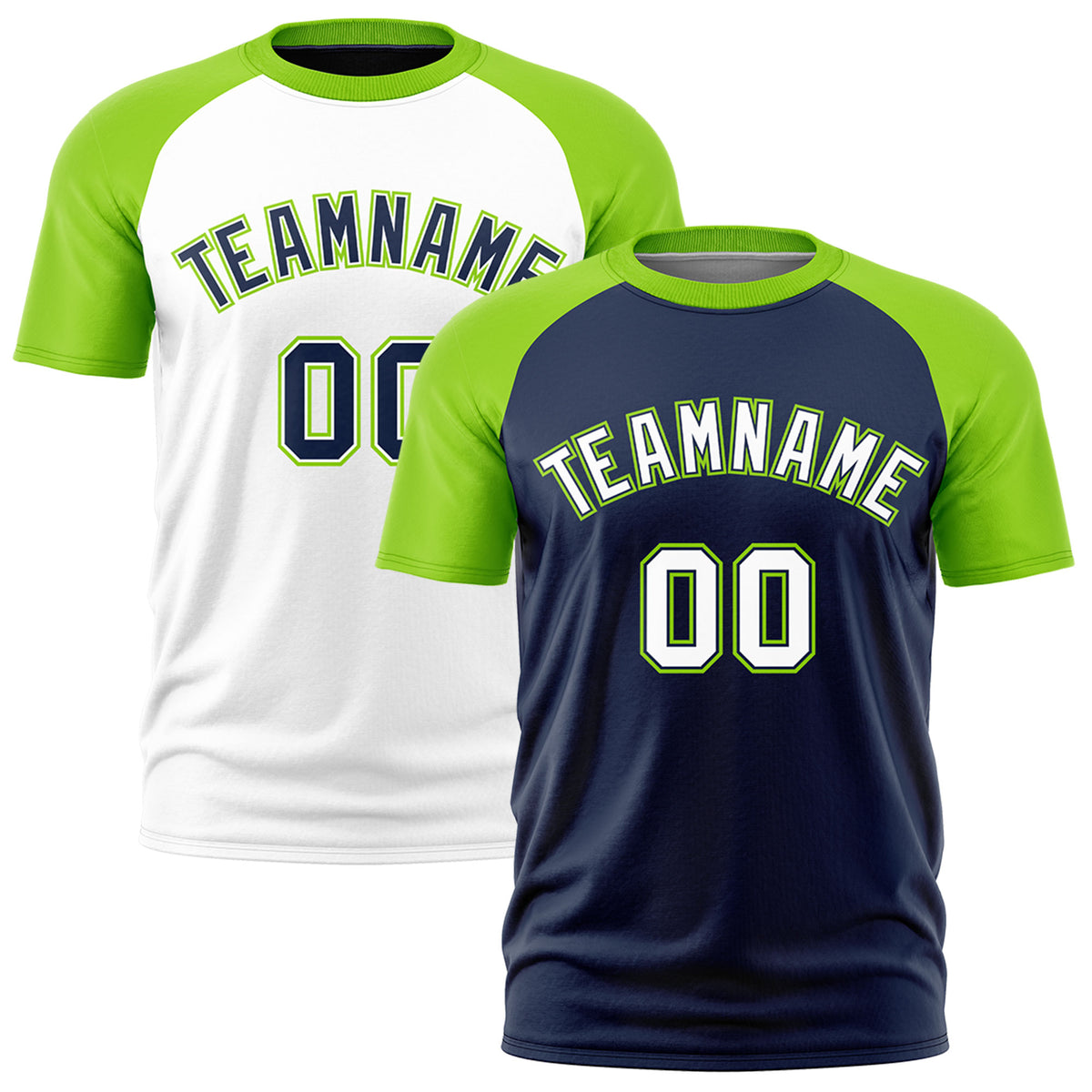 Custom Navy Neon Green White Reversible Raglan Sleeves Quick Dry T-shirt| KXKSHOP