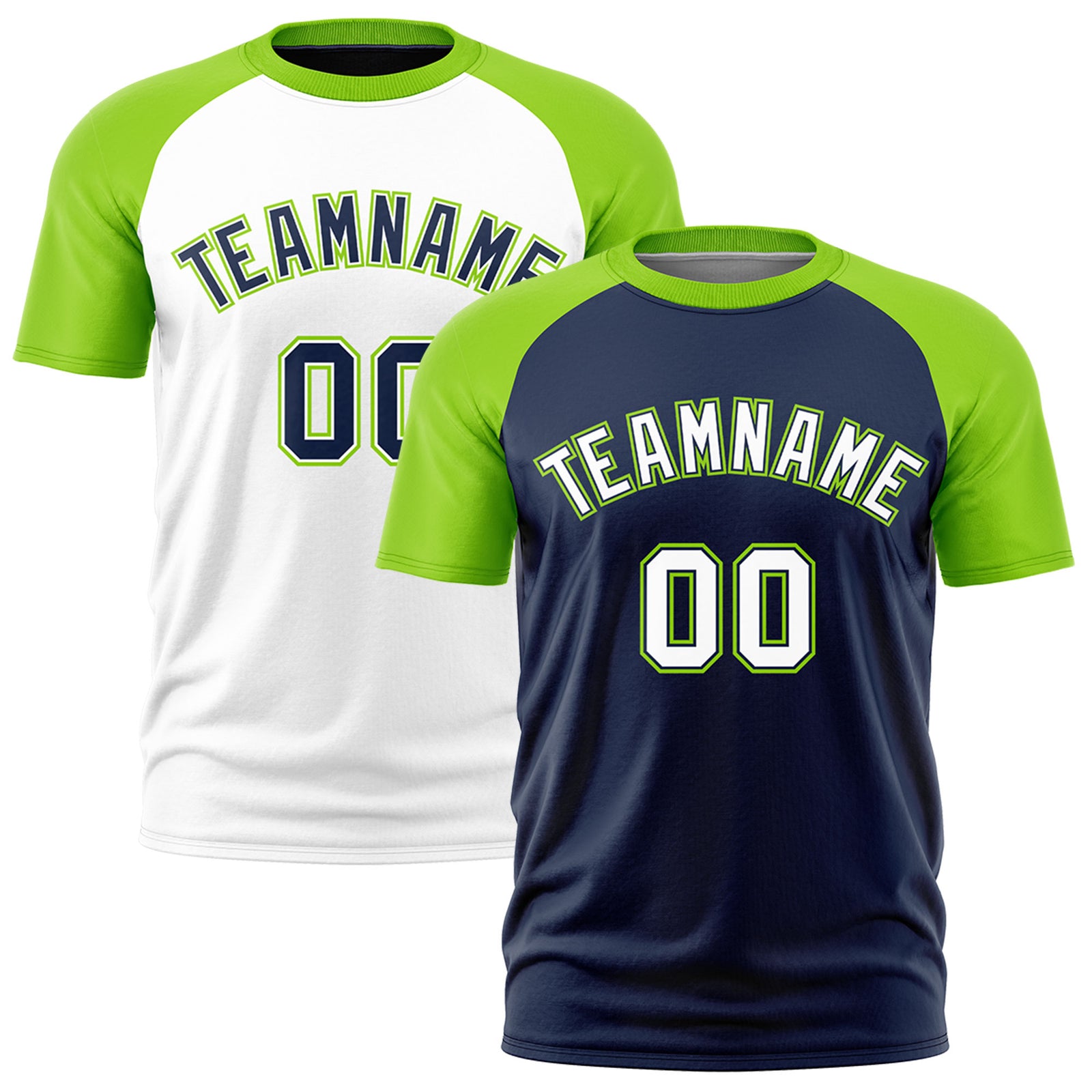 Custom Navy Neon Green White Reversible Raglan Sleeves Quick Dry T-shirt| KXKSHOP
