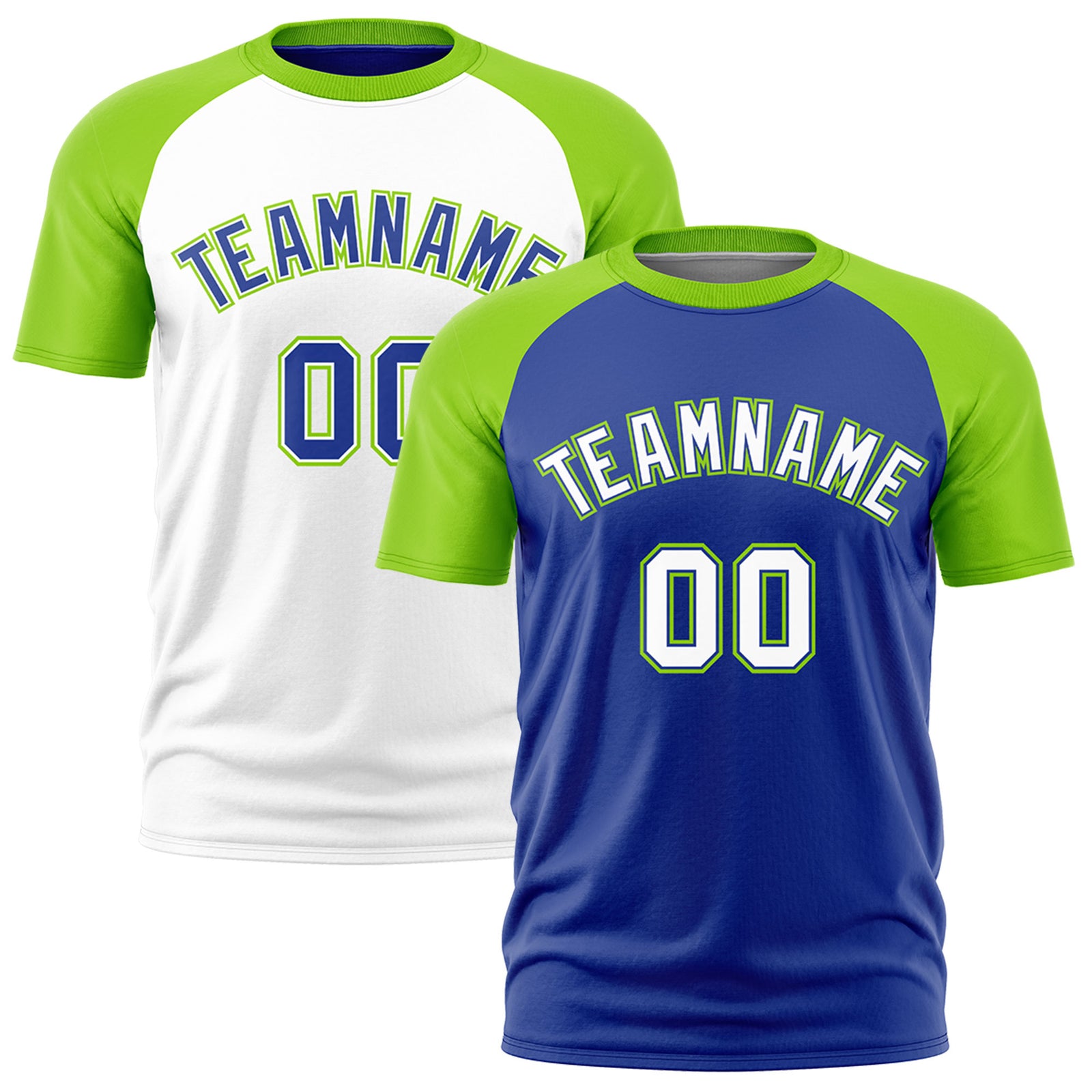Custom Royal Blue Neon Green White Reversible Raglan Sleeves Moisture-Wicking T-shirt| KXKSHOP
