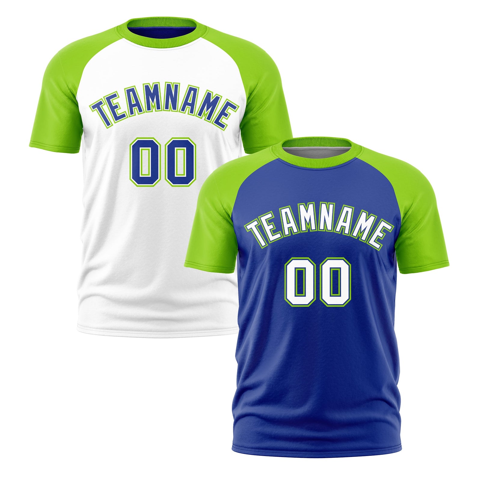 Custom Royal Blue Neon Green White Reversible Raglan Sleeves Moisture-Wicking T-shirt| KXKSHOP