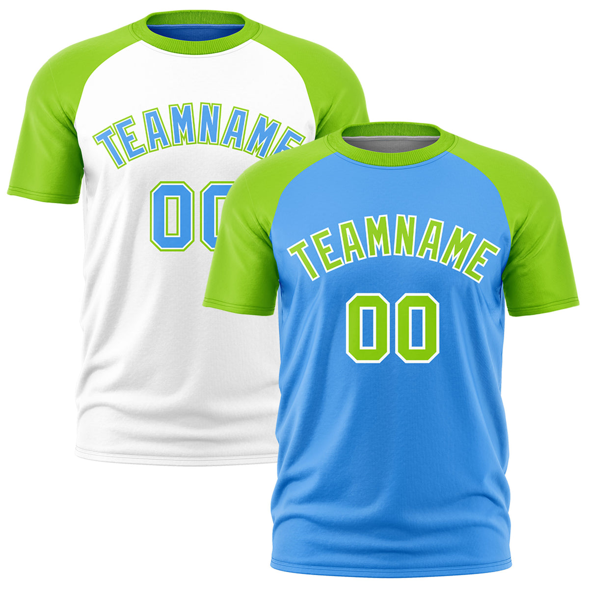 Custom Powder Blue Neon Green White Reversible Raglan Sleeves Quick Dry T-shirt| KXKSHOP