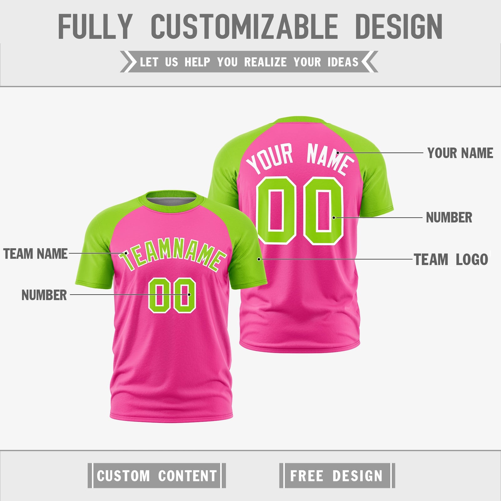 Custom Pink Neon Green White Reversible Raglan Sleeves Quick Dry T-shirt| KXKSHOP
