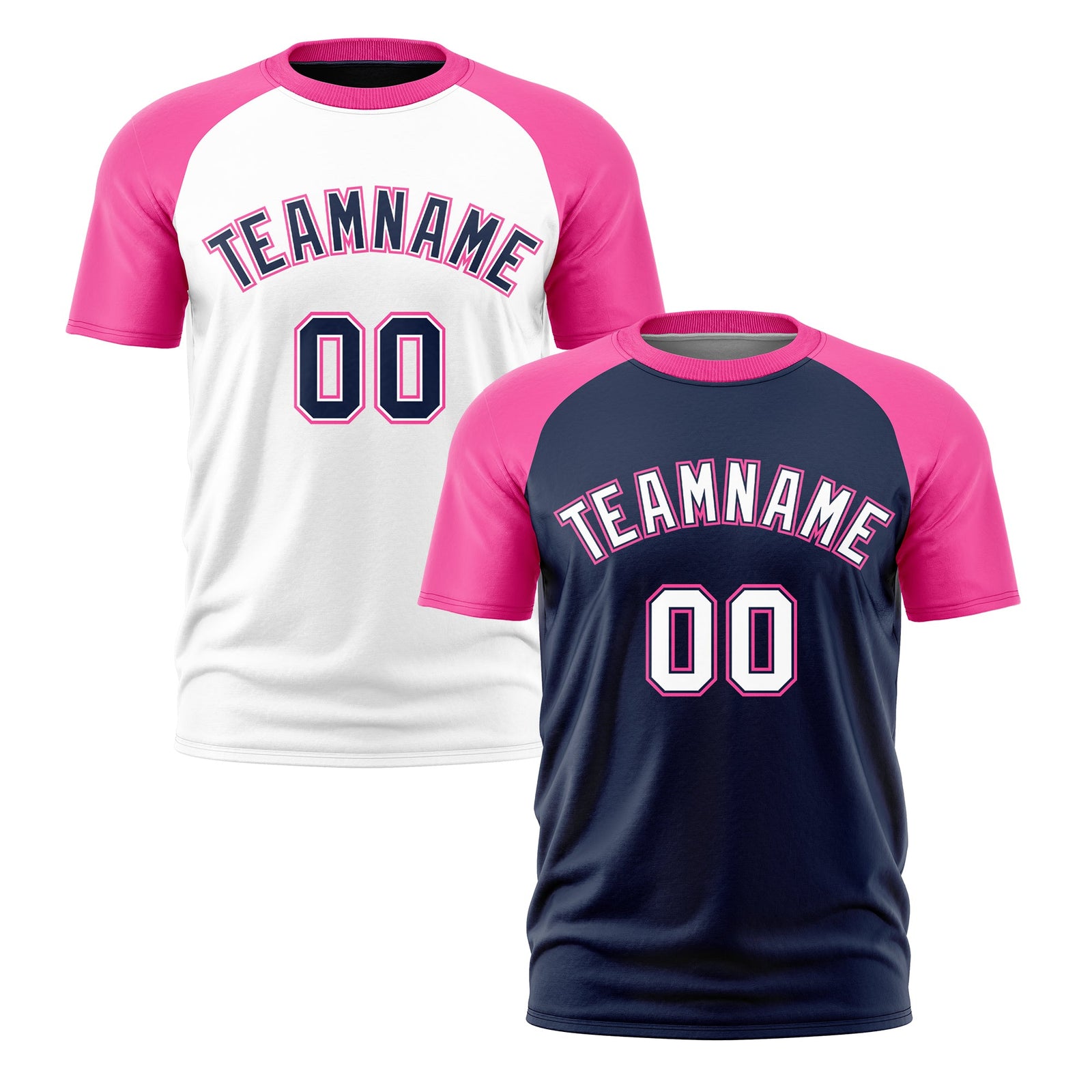 Custom White Pink Navy Reversible Raglan Sleeves Moisture-Wicking T-shirt| KXKSHOP