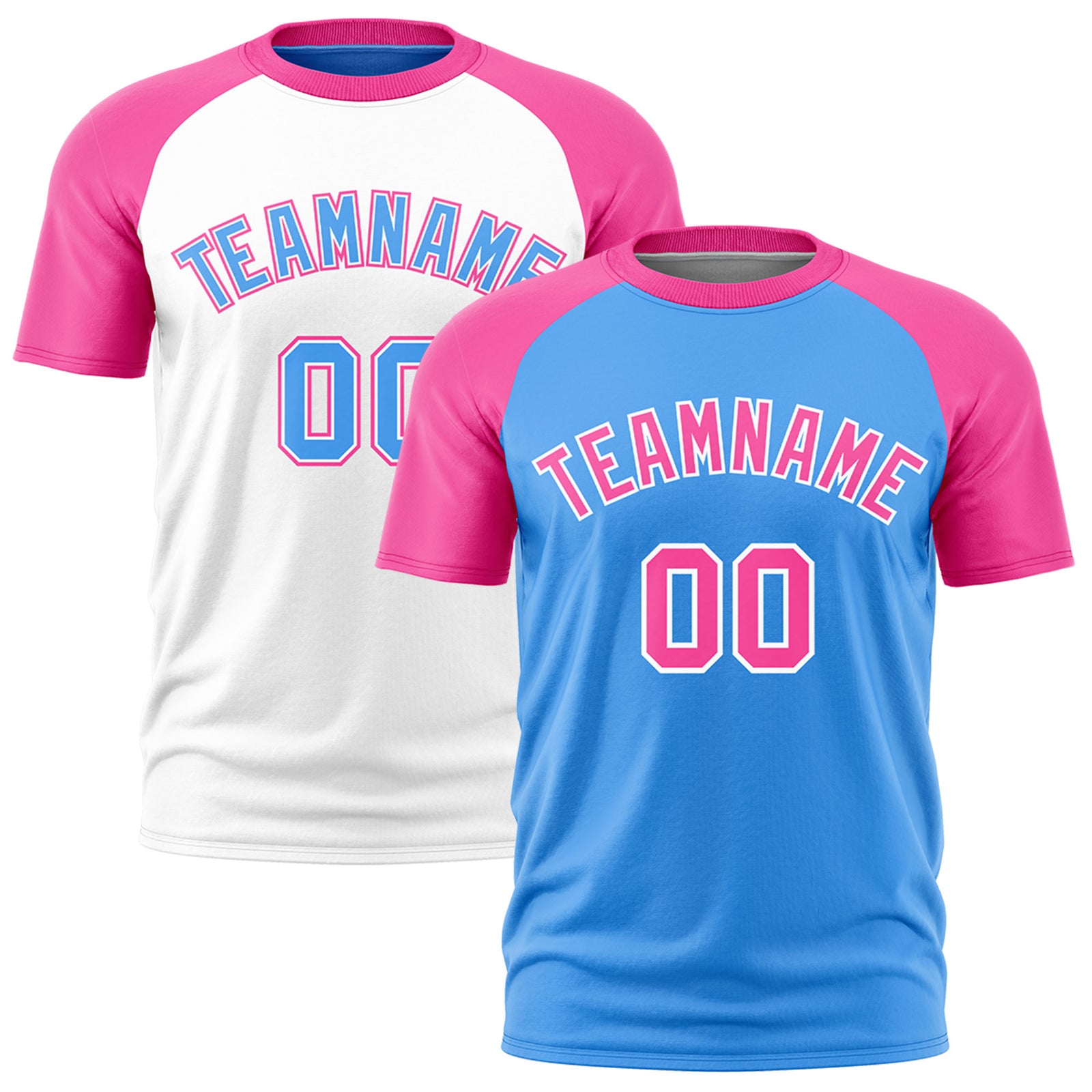 Custom Powder Blue Pink White Reversible Raglan Sleeves Quick Dry T-shirt| KXKSHOP