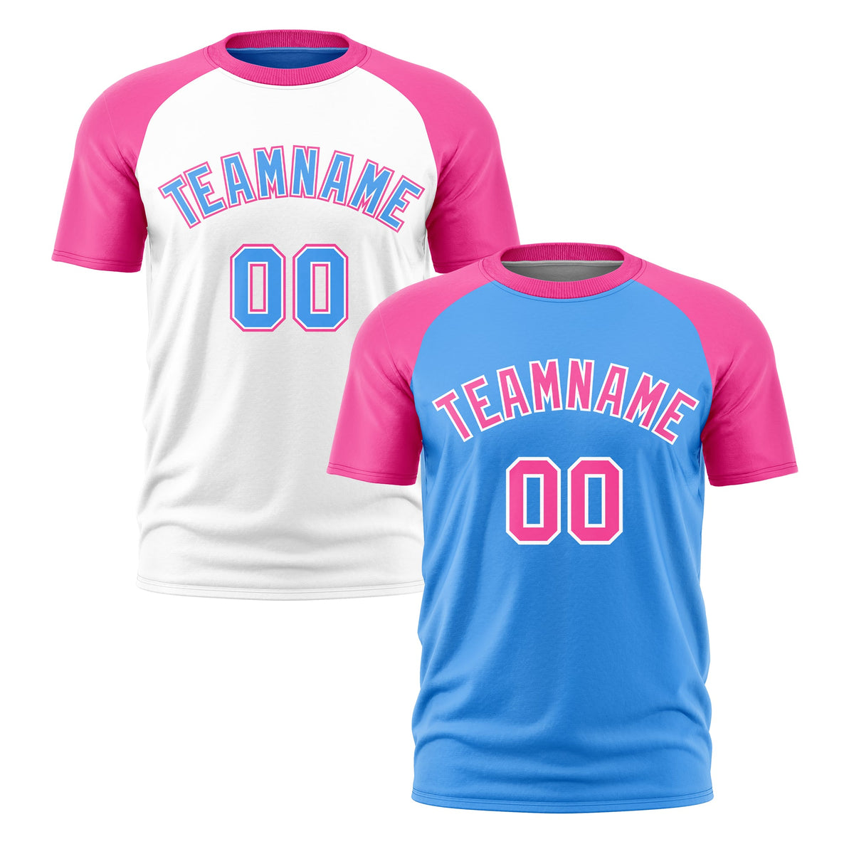Custom Powder Blue Pink White Reversible Raglan Sleeves Quick Dry T-shirt| KXKSHOP