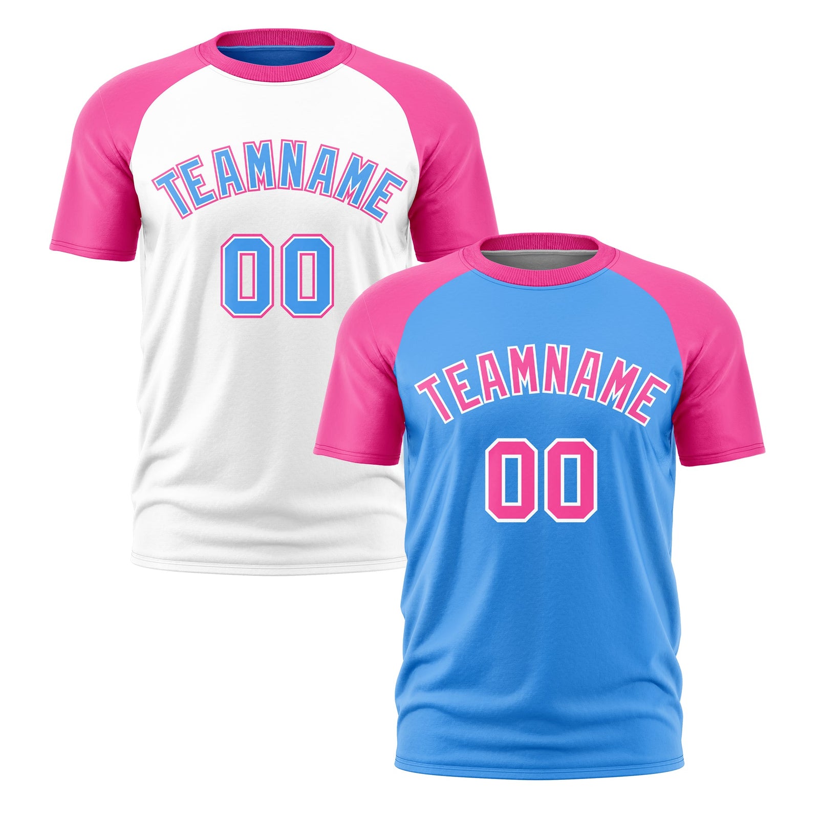 Custom Powder Blue Pink White Reversible Raglan Sleeves Quick Dry T-shirt| KXKSHOP
