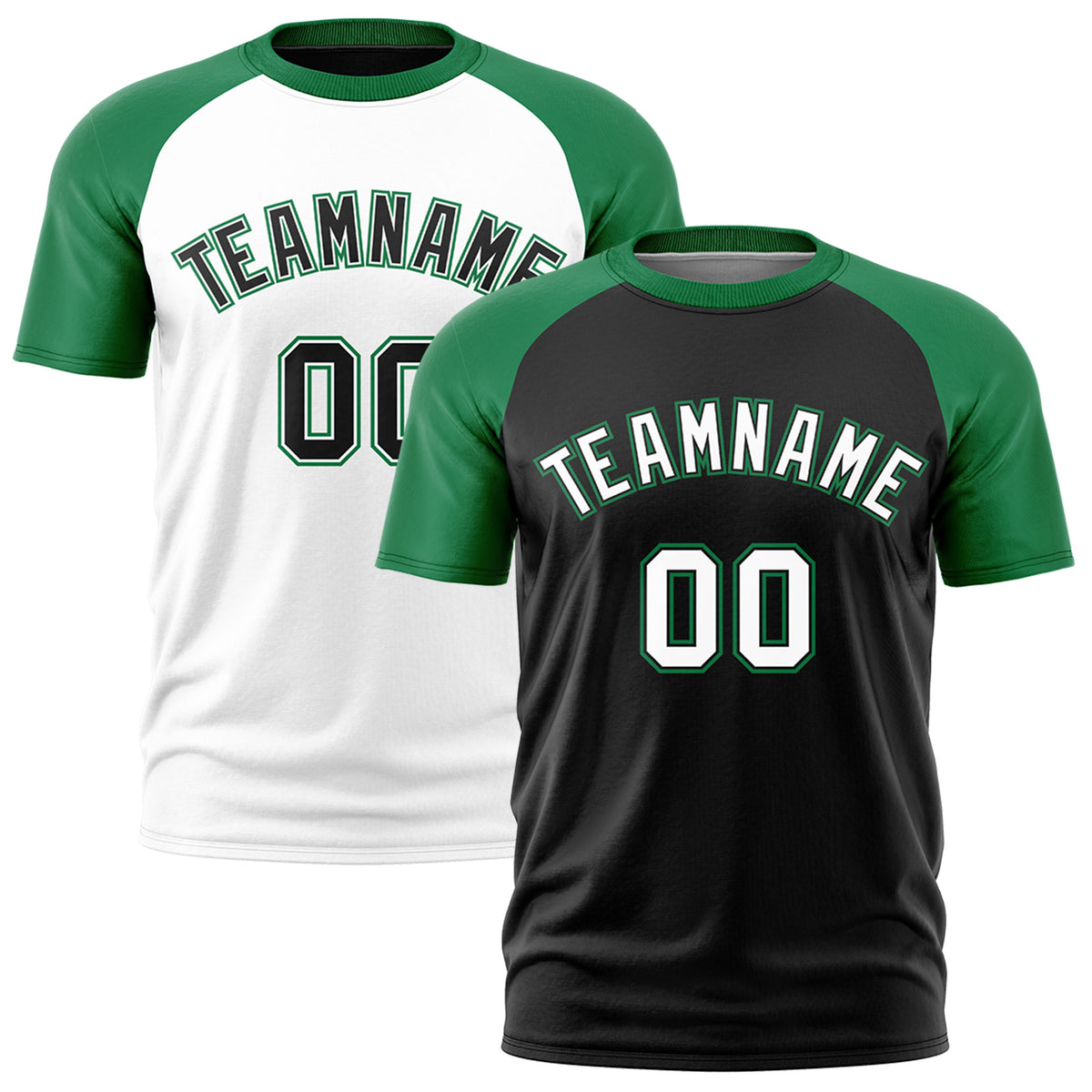 Custom Black Kelly Green White Reversible Raglan Sleeves Moisture-Wicking T-shirt| KXKSHOP