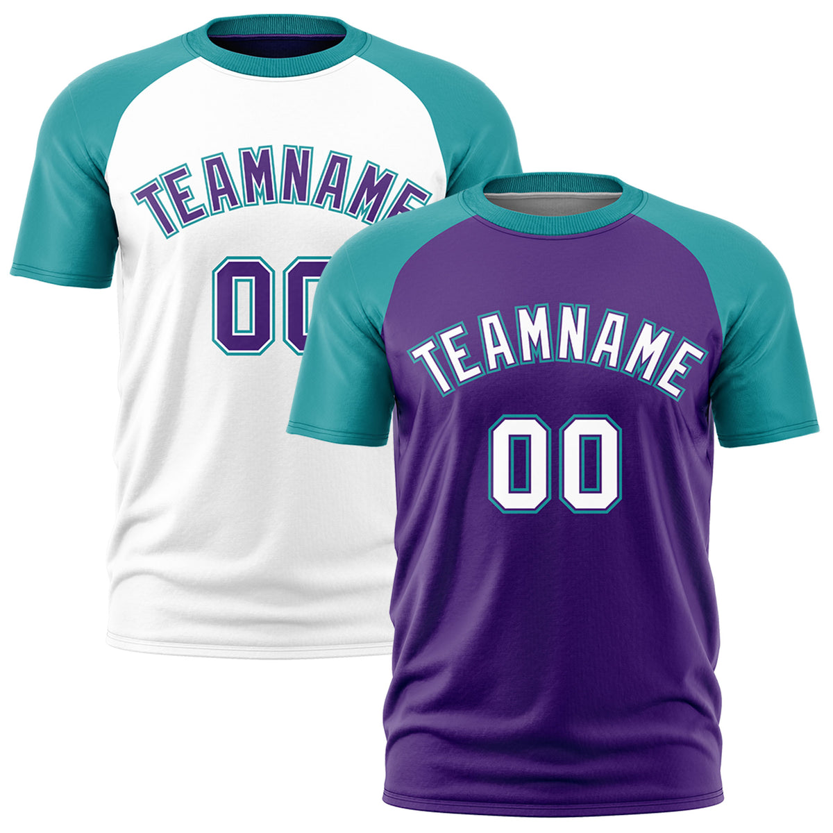 Custom Purple Teal White Reversible Raglan Sleeves Quick Dry T-shirt| KXKSHOP