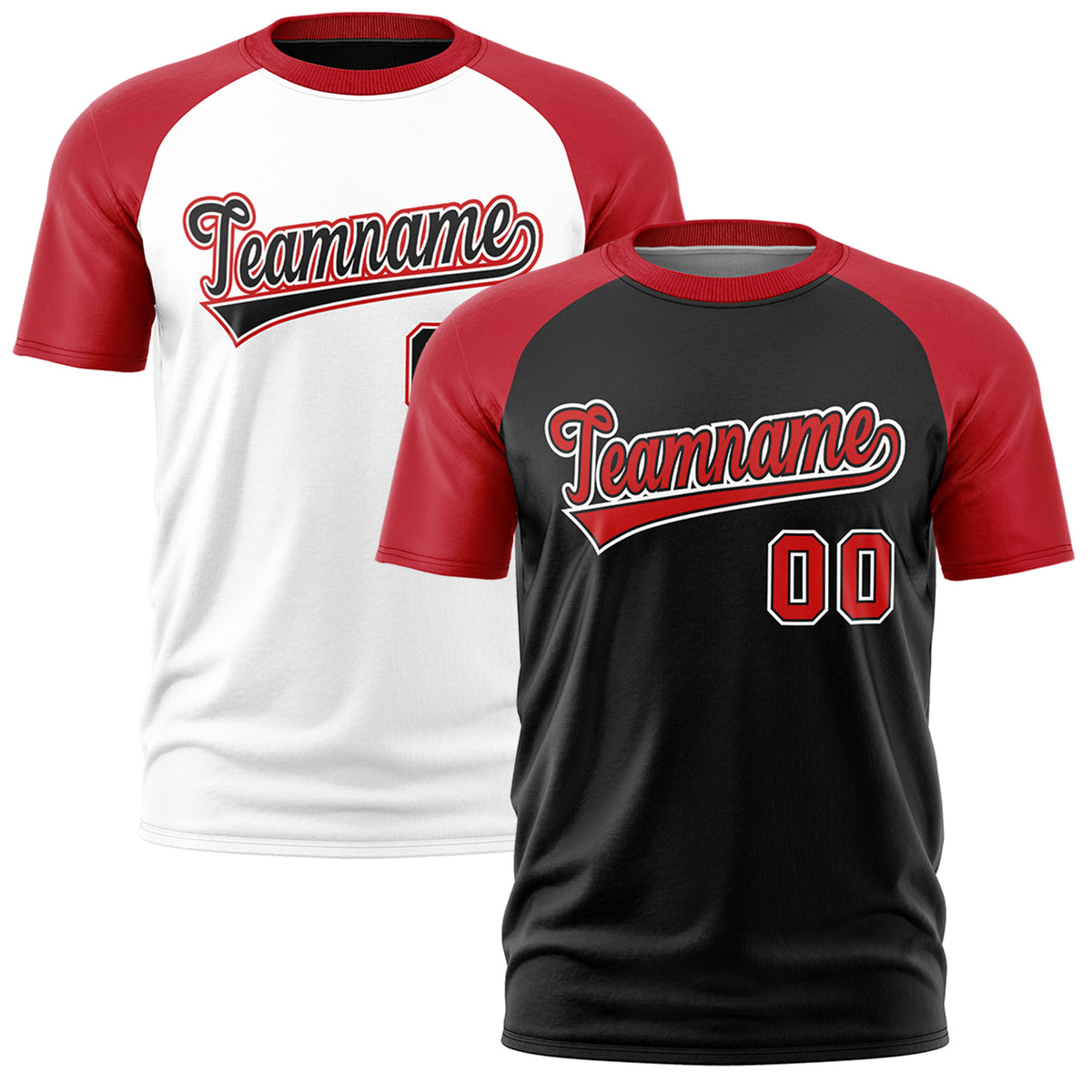 Custom Red Black White Reversible Raglan Sleeves Moisture-Wicking T-shirt| KXKSHOP